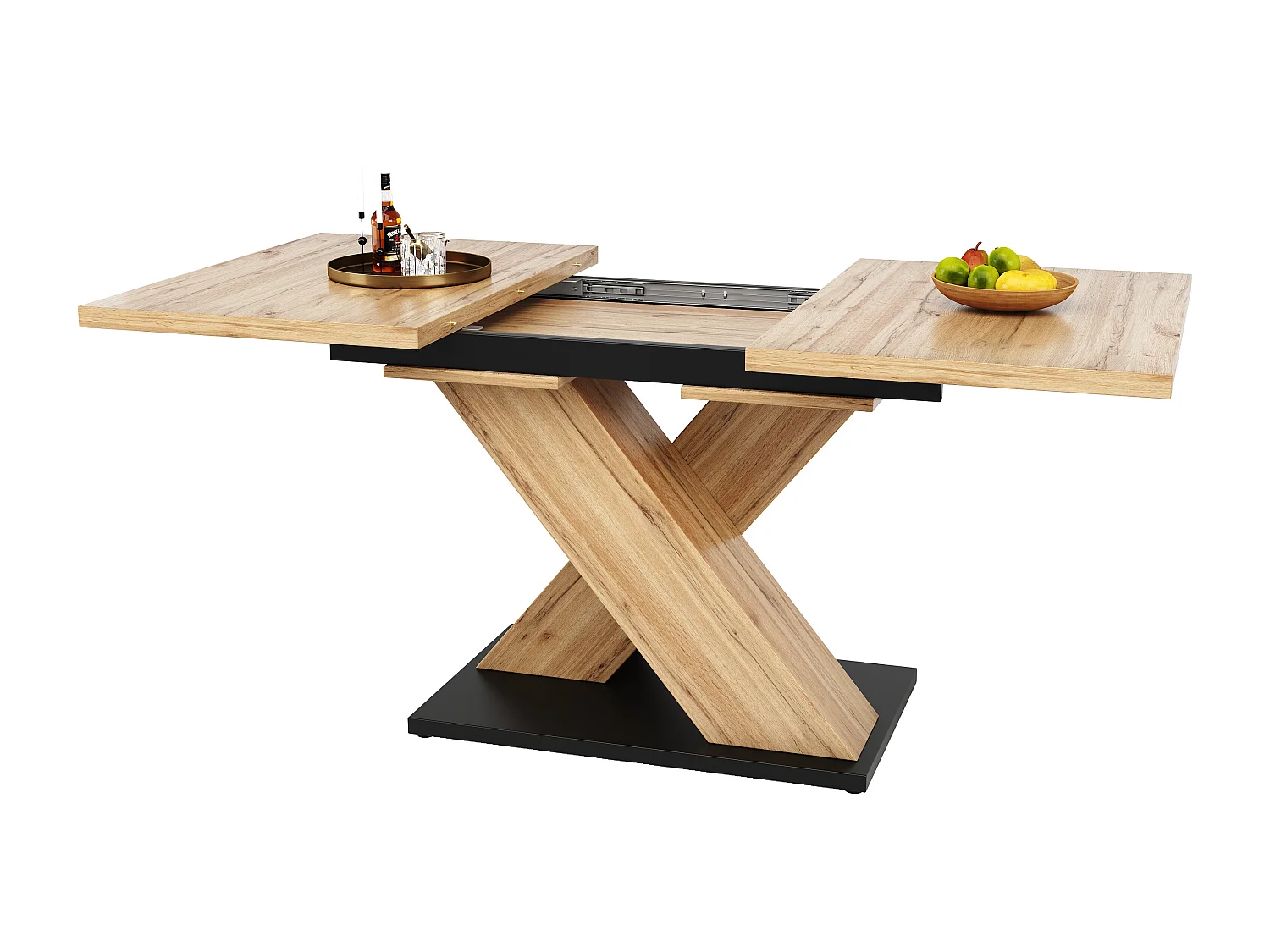 Extendable dining table - 119/158.5 x 80 x 75 cm - seats 4-6 - MDF wood - Crossed legs - Natural