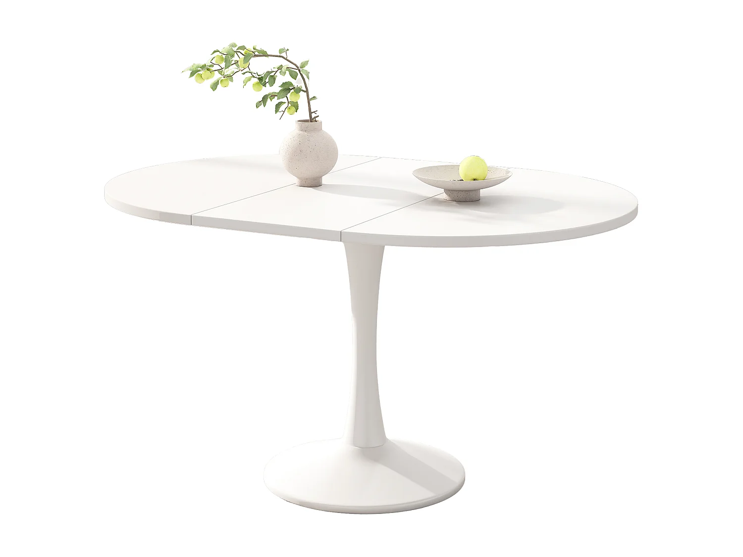 Oval extendable dining table for 4 to 6 people - 100/140 x 100 x 75 cm - MDF wood - White