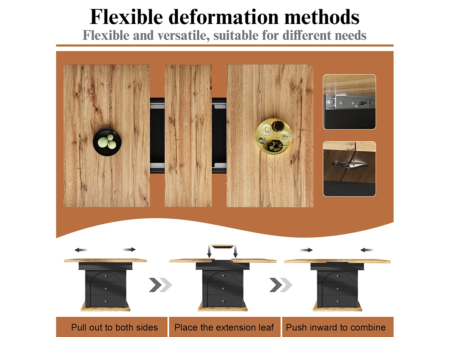 Folding dining table for 4-6 people - 110-140 x 80 x 75 cm - extendable - with 1 door + 2 drawers - MDF - black