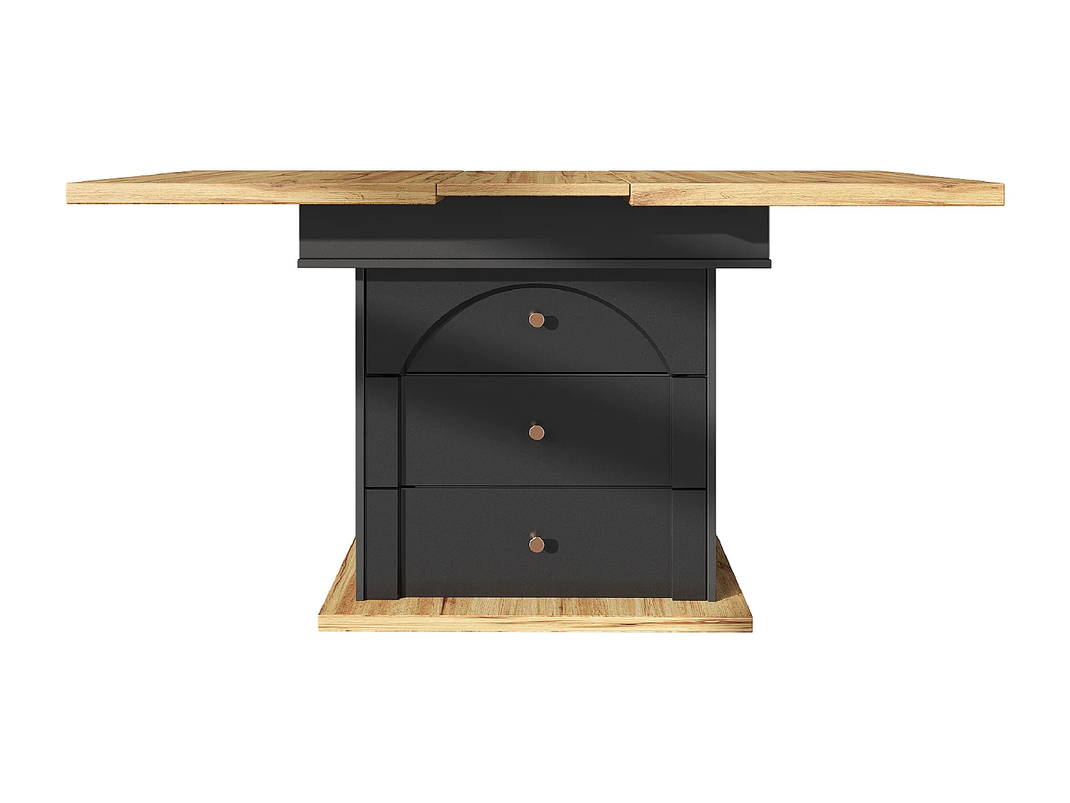 Folding dining table for 4-6 people - 110-140 x 80 x 75 cm - extendable - with 1 door + 2 drawers - MDF - black