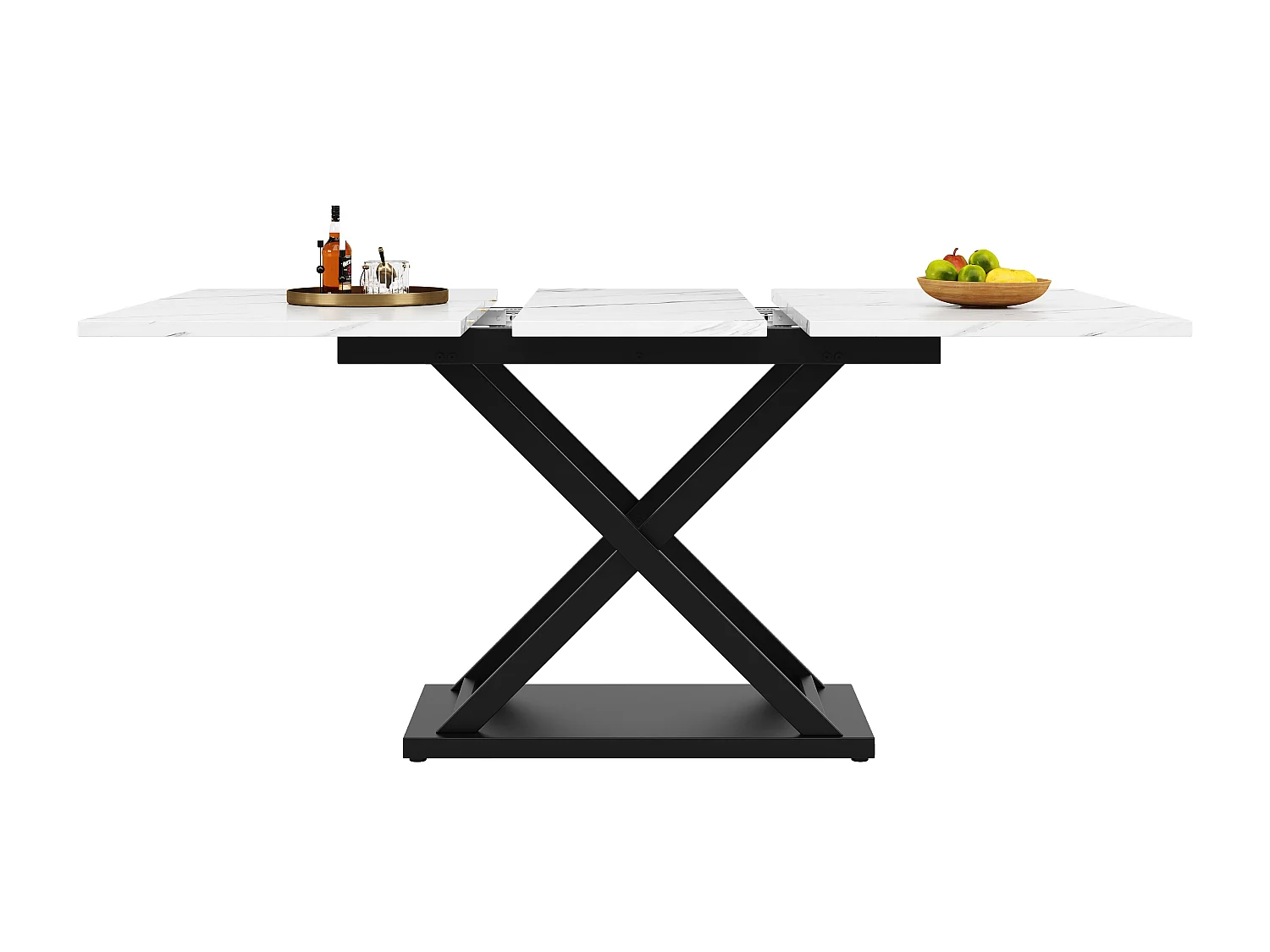 Extendable dining table - 120/160 x 80 x 75 cm - seats 4-6 - MDF wood - Crossed legs - white + black