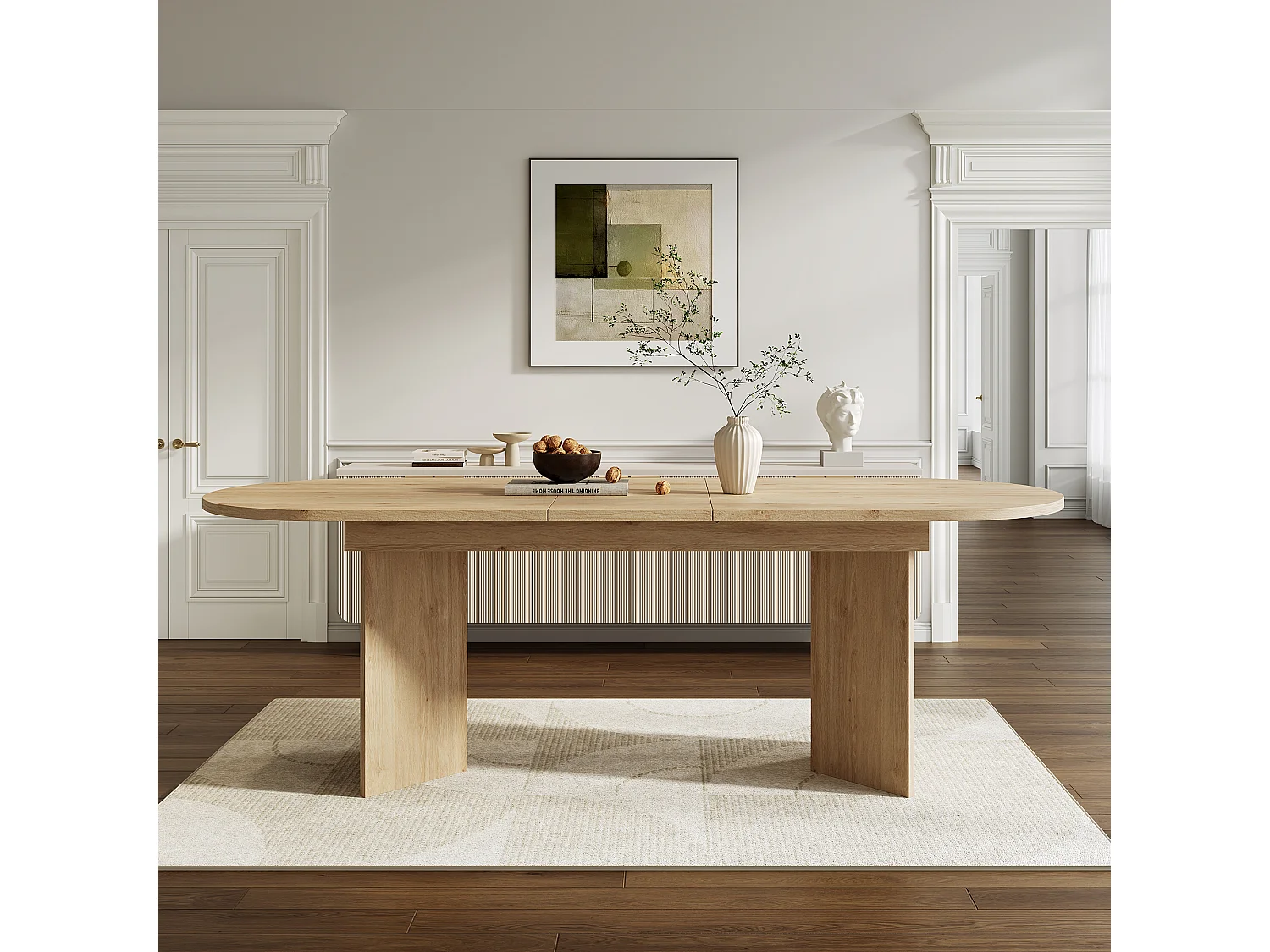 Extendable dining table - 160/200 x 90 x 75 cm - for 4 to 6 people - simple style - MDF - natural