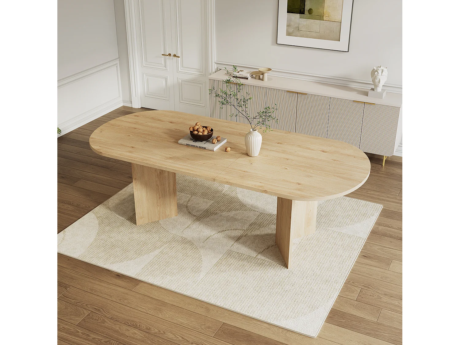 Extendable dining table - 160/200 x 90 x 75 cm - for 4 to 6 people - simple style - MDF - natural