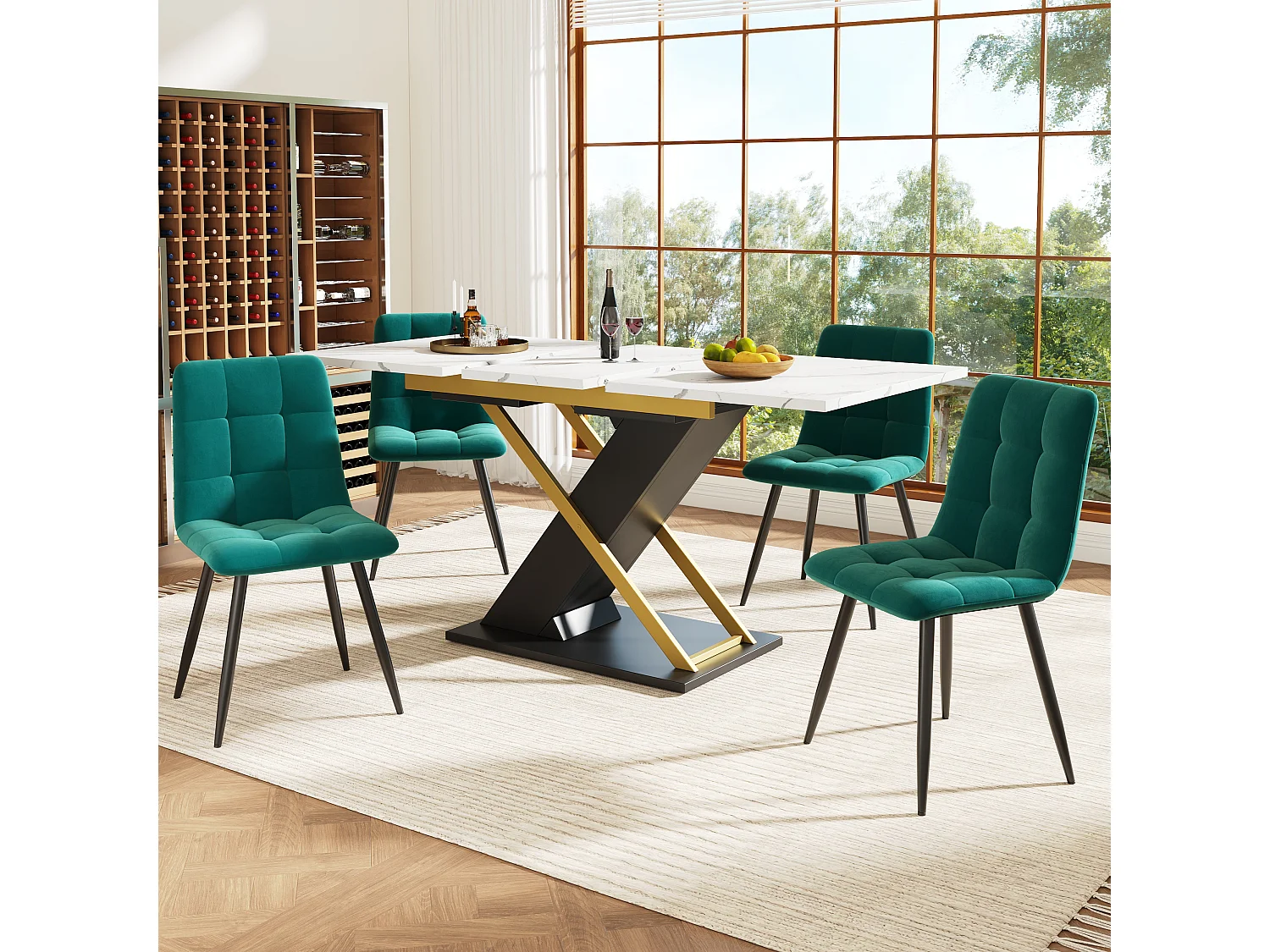 Extendable dining table for 4 to 6 people - 120/160 x 80 x 75.4 cm - MDF + Crossed metal legs - White + black