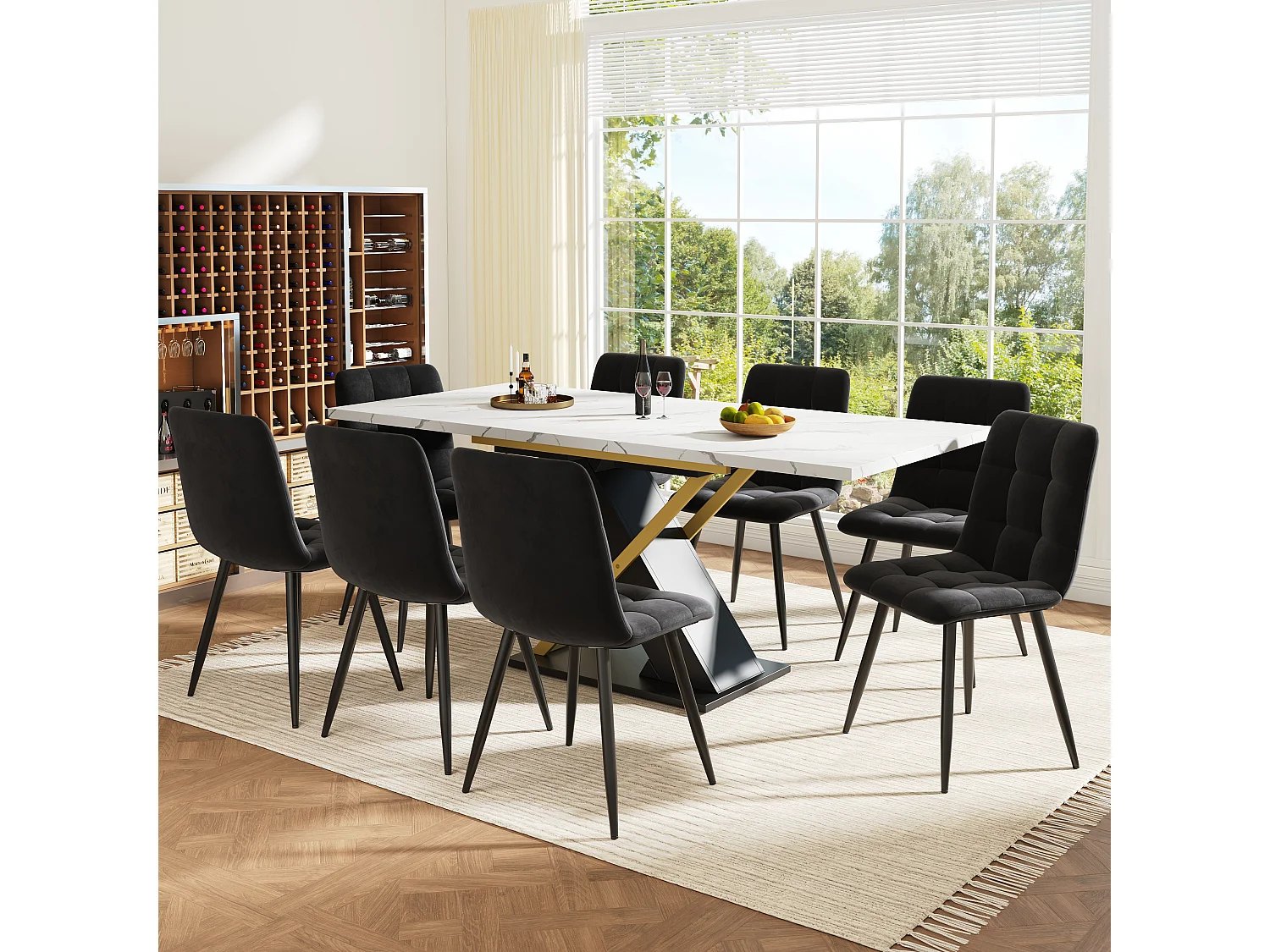 Extendable dining table for 4 to 6 people - 120/160 x 80 x 75.4 cm - MDF + Crossed metal legs - White + black