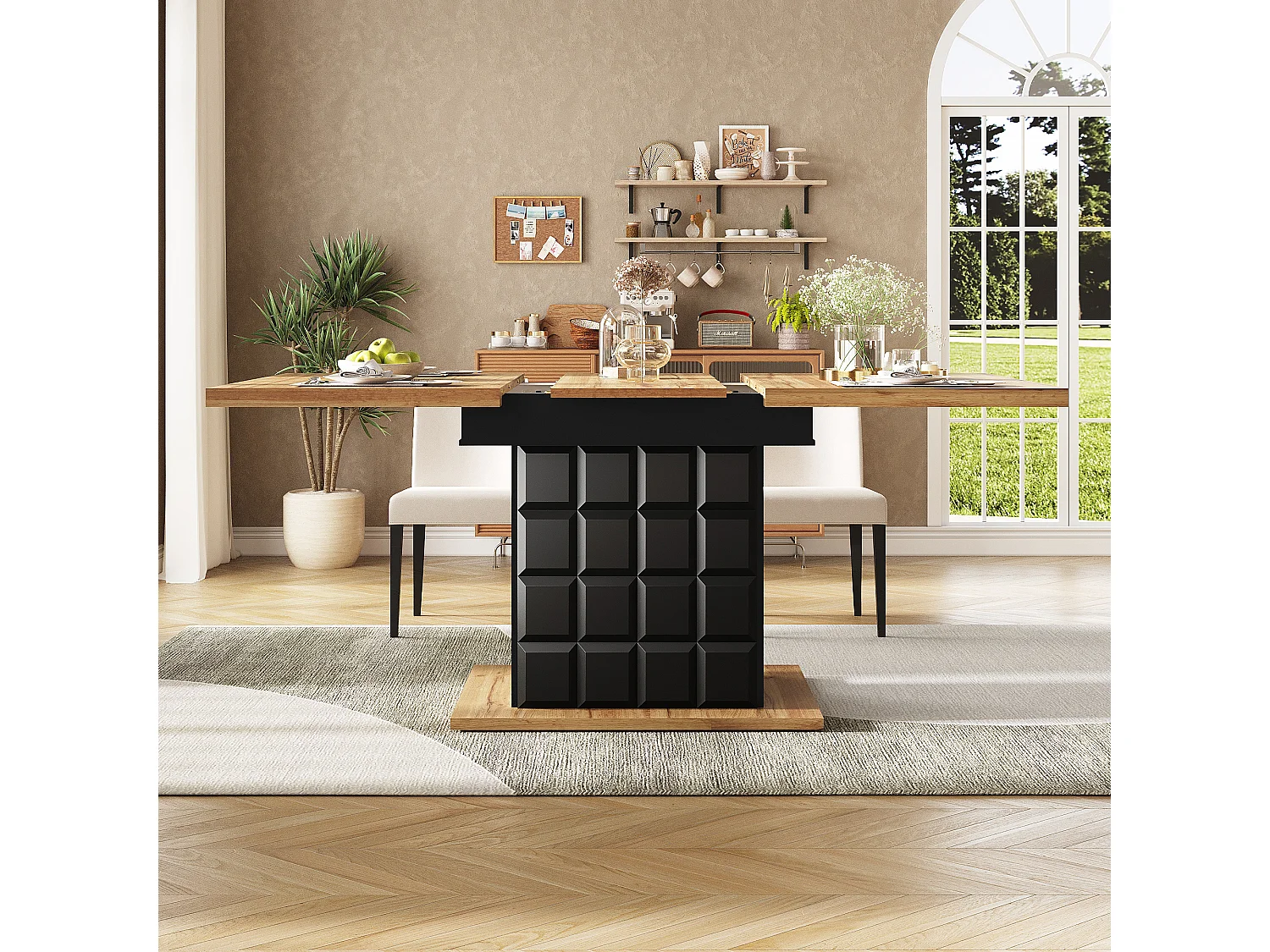 Folding dining table for 4-6 people - 110-140 x 80 x 75 cm - extendable - with 1 door - MDF - black