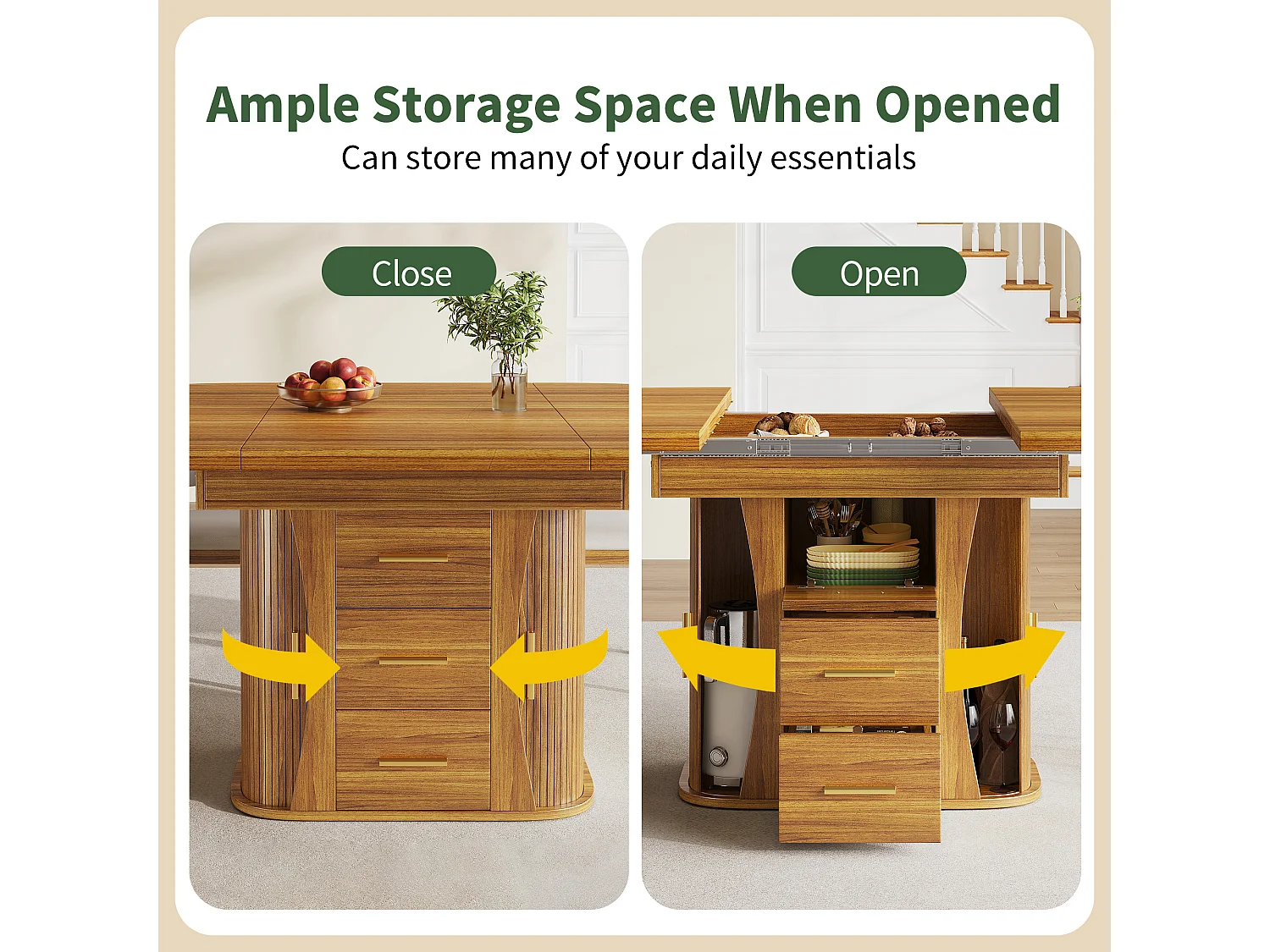 Extendable dining table for 6 people - 118/158 x 118 x 77 cm - with 3 doors + 2 drawers - MDF - natural