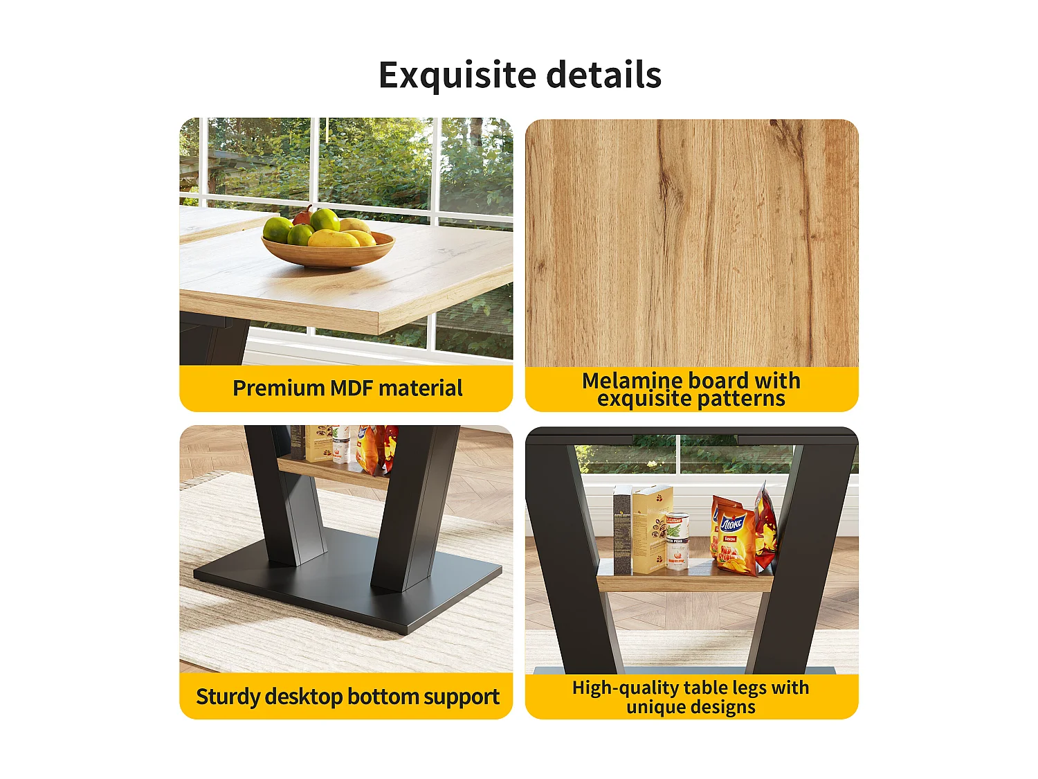 Extendable dining table for 4 to 6 people - 118/157 x 70 x 75 cm - Extendable top - MDF + Metal legs - Natural + black