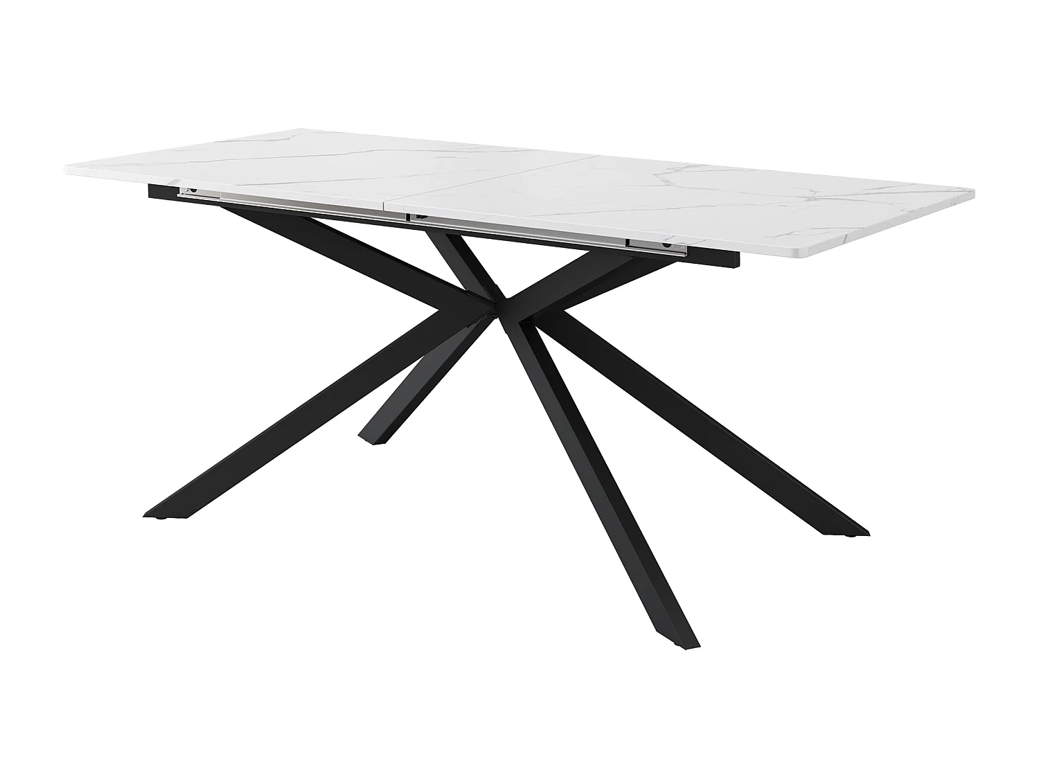 Extendable dining table for 4 to 6 people - 150/180 x 70 x 75.5 cm - marble pattern - MDF - white + black