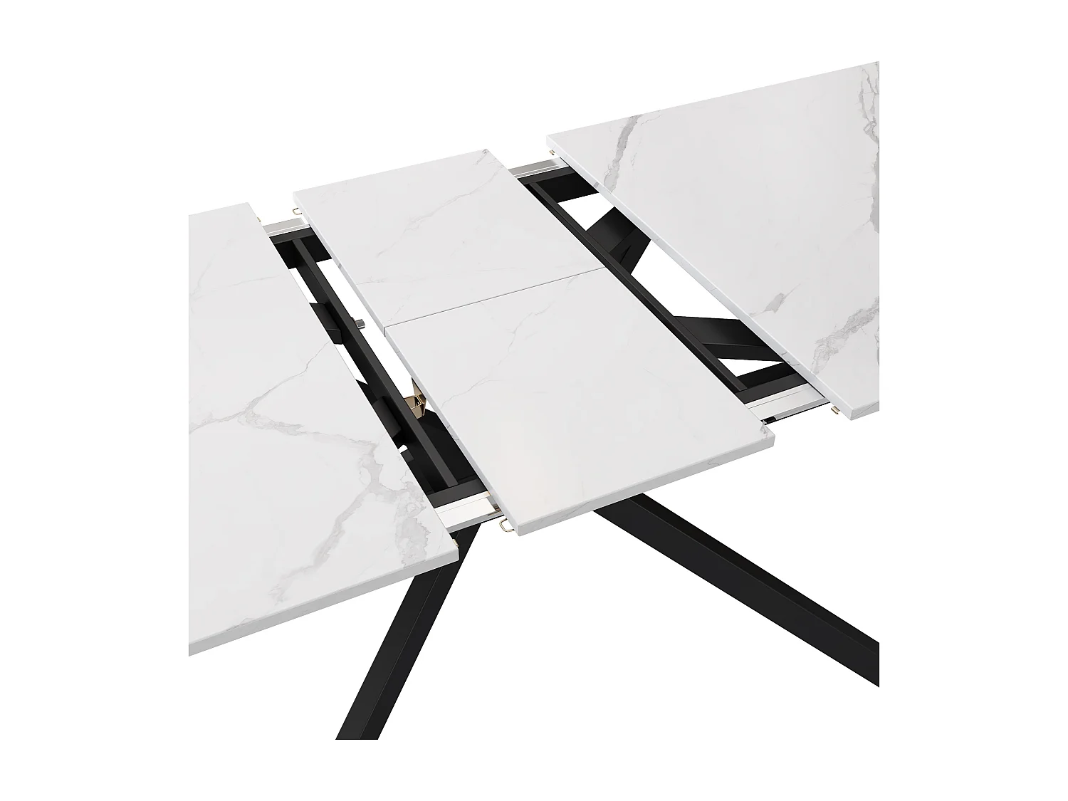 Extendable dining table for 4 to 6 people - 150/180 x 70 x 75.5 cm - marble pattern - MDF - white + black