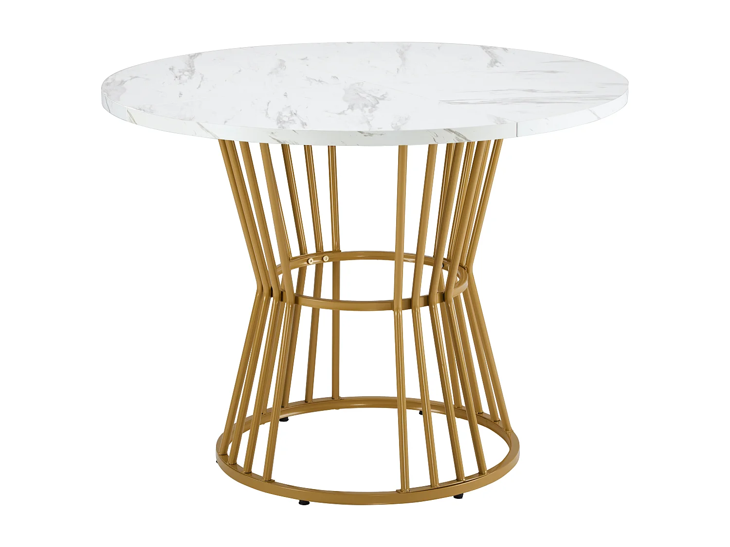 Round dining table - 100 x 100 x 75 cm - Marble-effect top and metal base - MDF wood - White