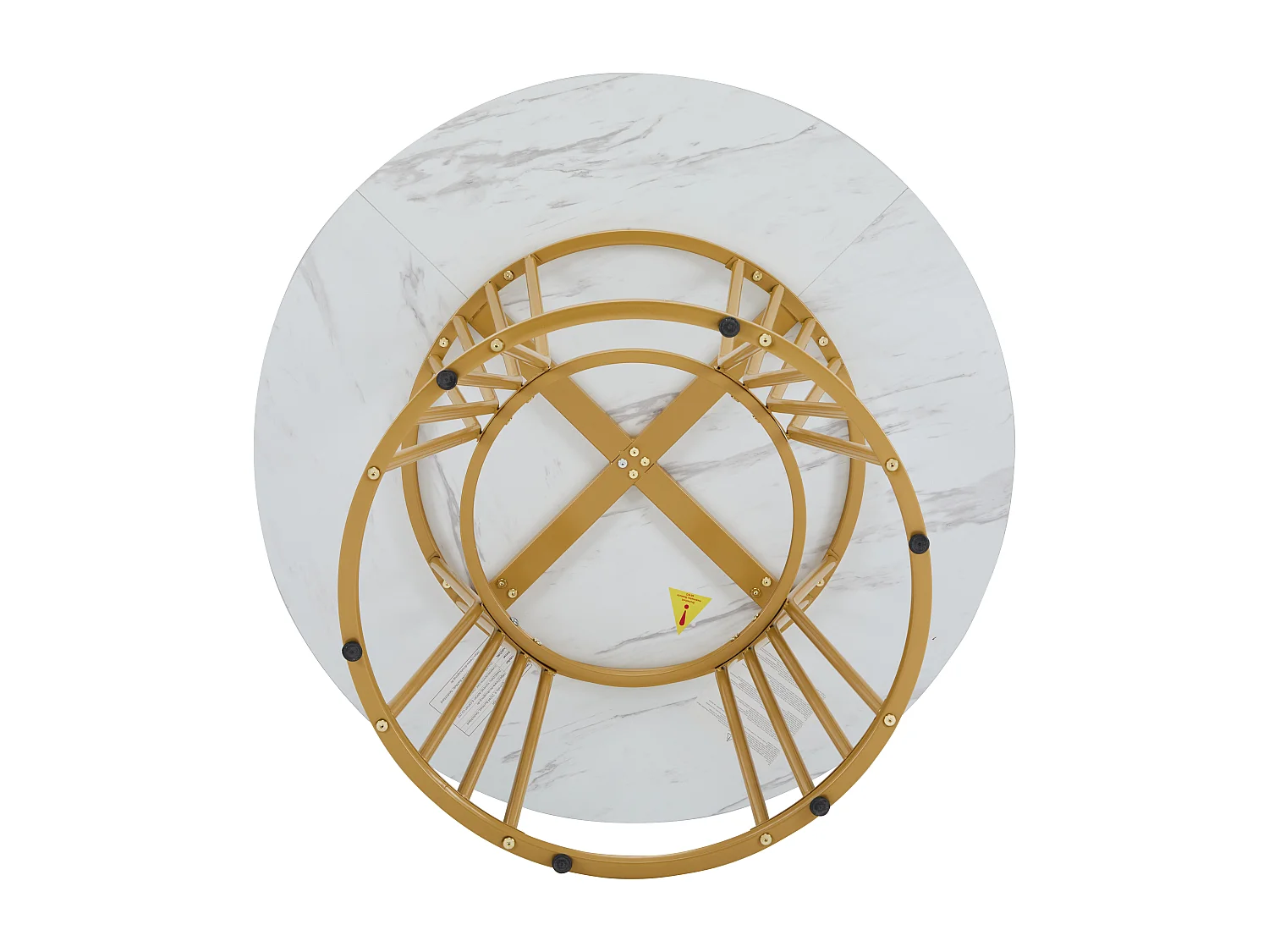 Round dining table - 100 x 100 x 75 cm - Marble-effect top and metal base - MDF wood - White