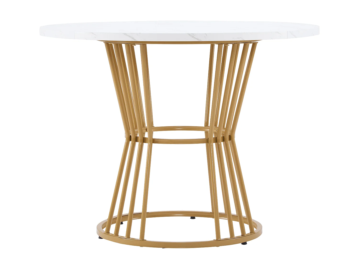 Round dining table - 100 x 100 x 75 cm - Marble-effect top and metal base - MDF wood - White