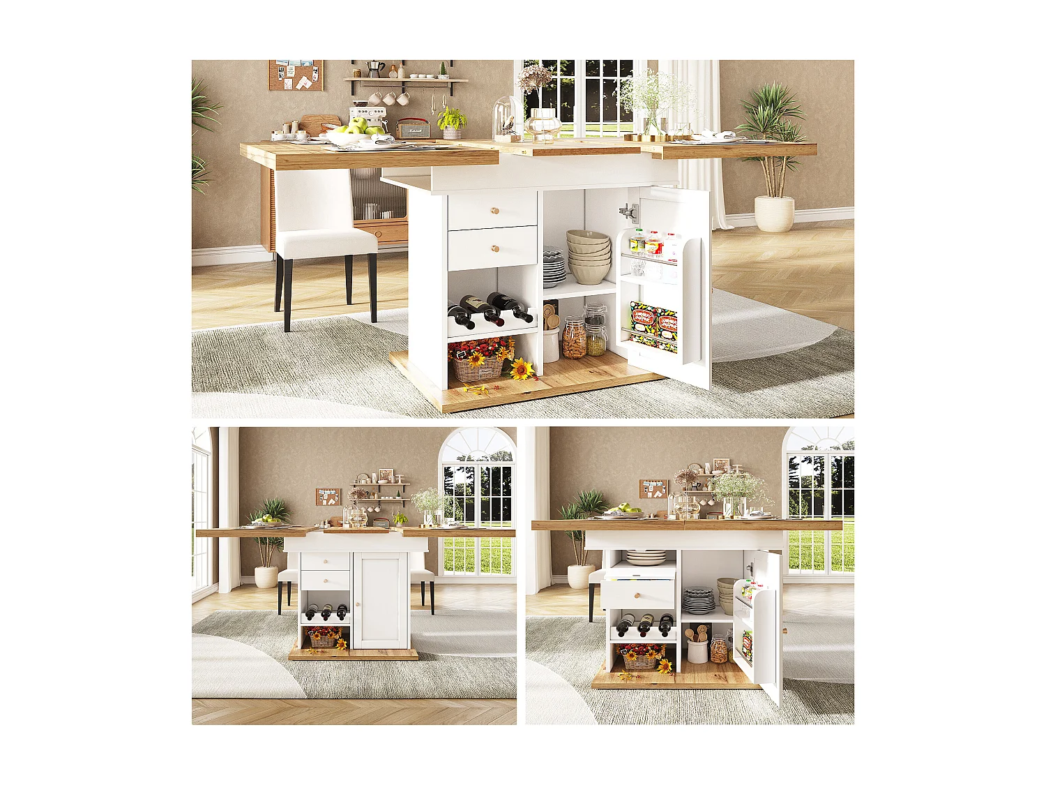 Folding dining table for 4-6 people - 110-140 x 80 x 75 cm - extendable top - with 1 door + 2 drawers - MDF - white