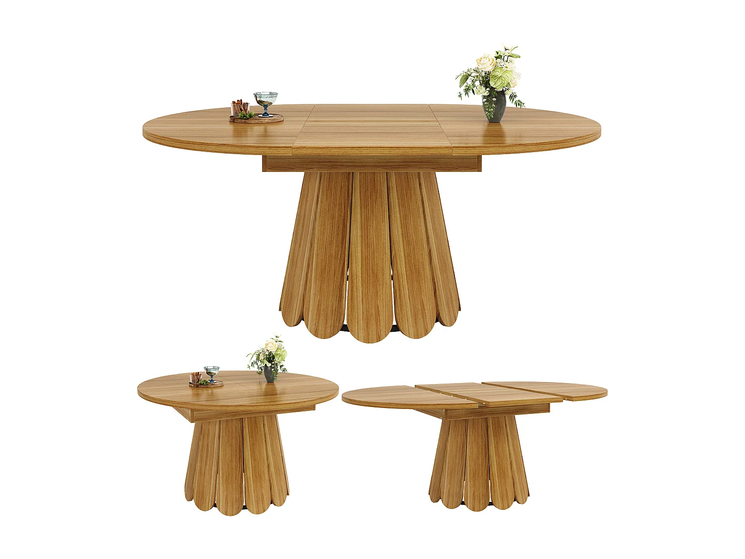 6-seater dining table - 118/158 x 118 x 76.8 cm - extendable top - MDF - natural