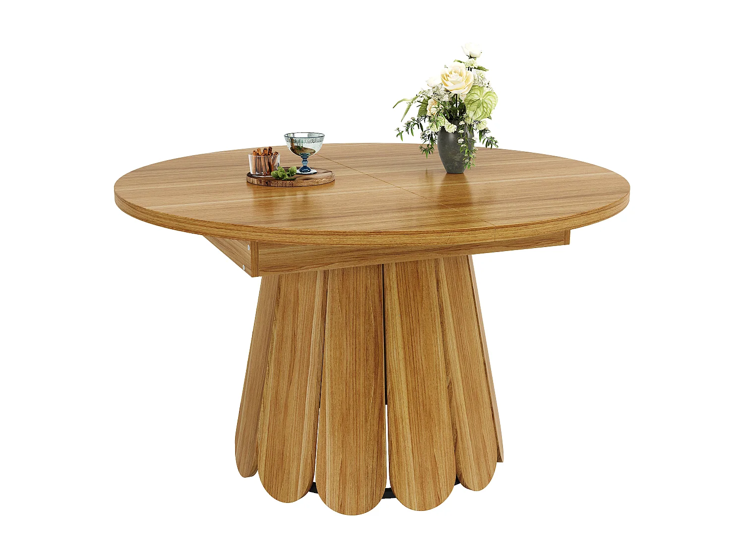 6-seater dining table - 118/158 x 118 x 76.8 cm - extendable top - MDF - natural