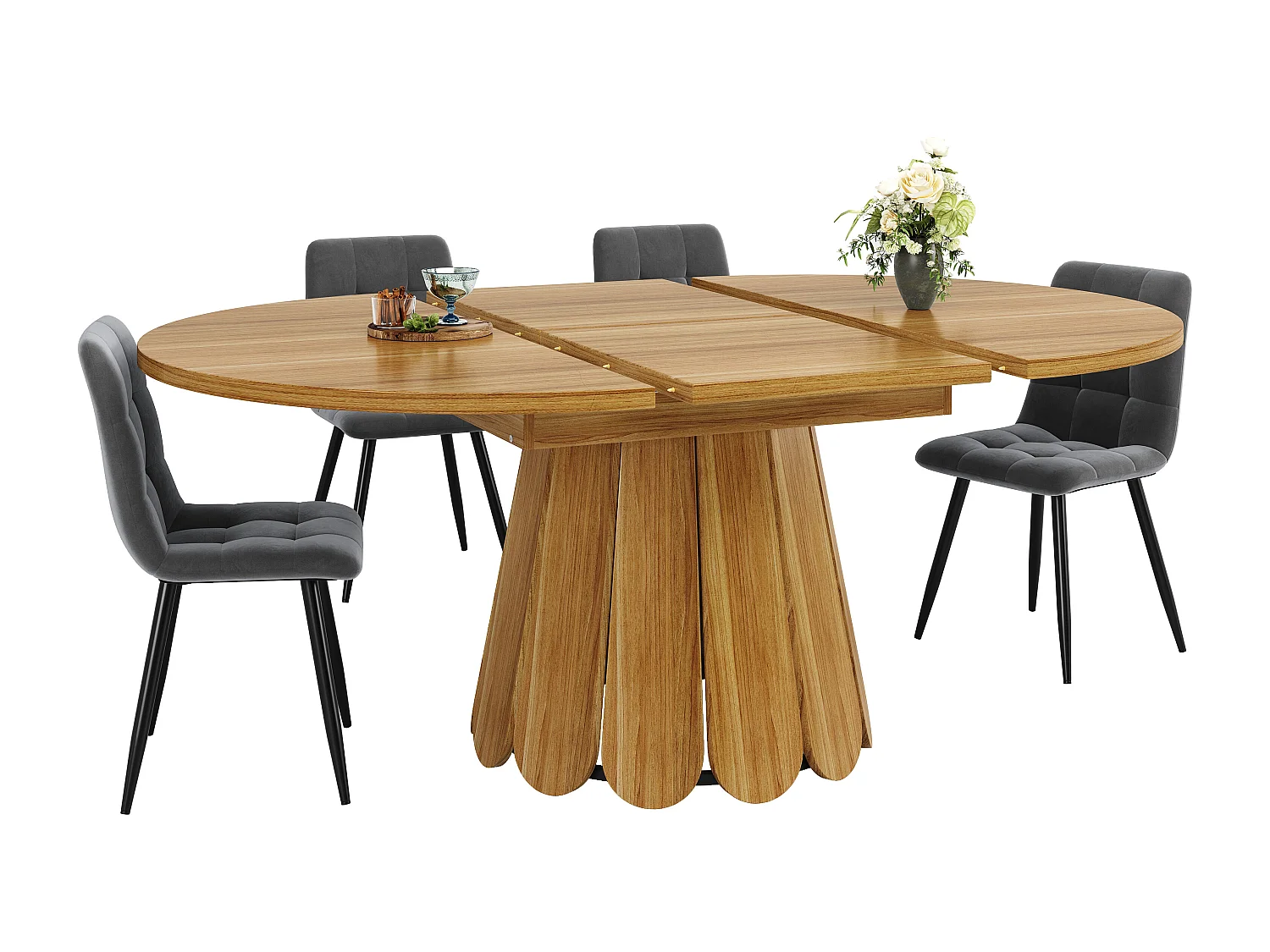 6-seater dining table - 118/158 x 118 x 76.8 cm - extendable top - MDF - natural