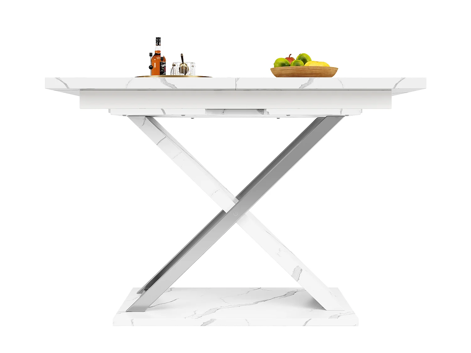Extendable dining table for 4 to 6 people - 118/157 x 70 x 76.4 cm - Marble-effect top - MDF and metal - White