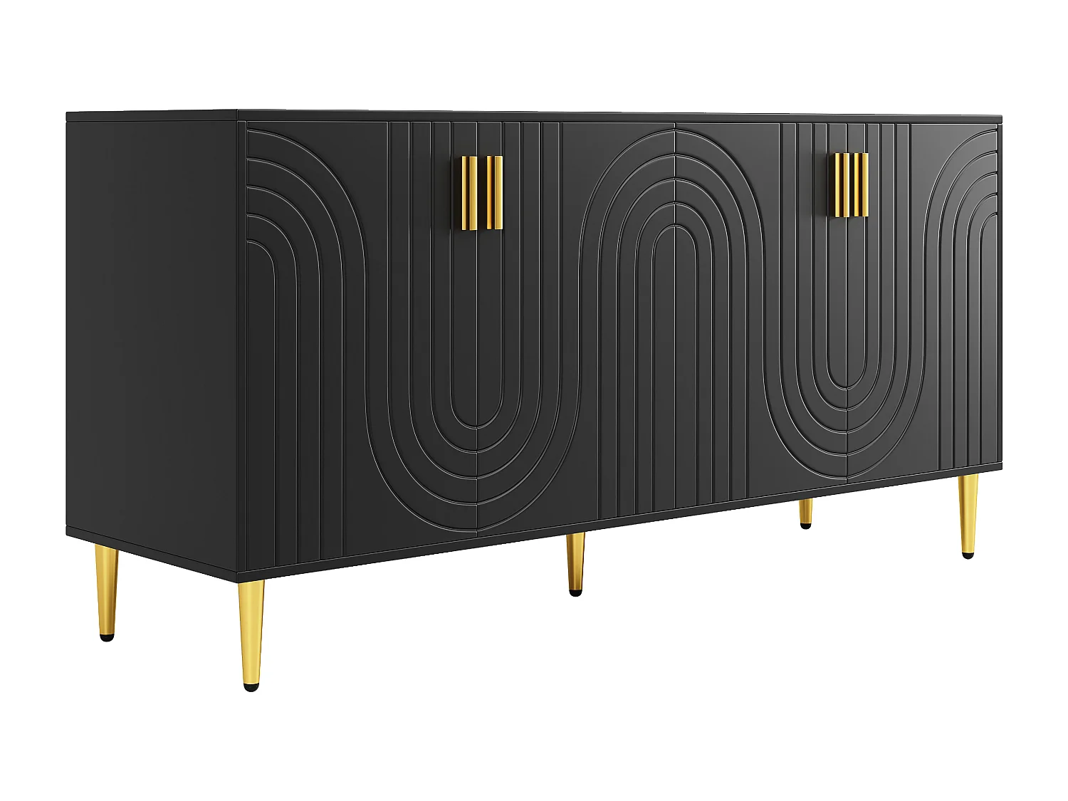 Sideboard with 4 doors - 152 x 40 x 75 cm - MDF wood - Wave design - Black