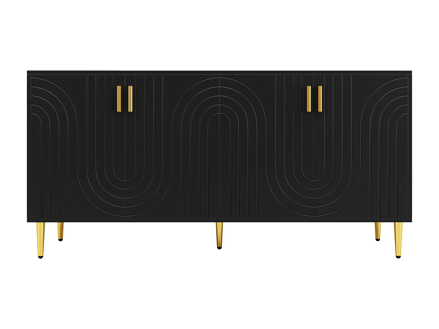 Sideboard with 4 doors - 152 x 40 x 75 cm - MDF wood - Wave design - Black
