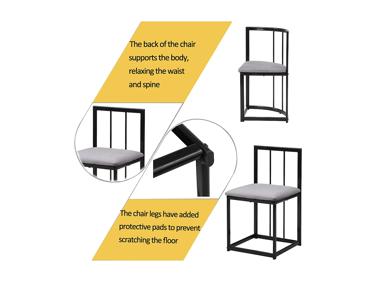 7-piece dining table and chair set - 1 table + 6 chairs with backrests - iron frame - MDF - black