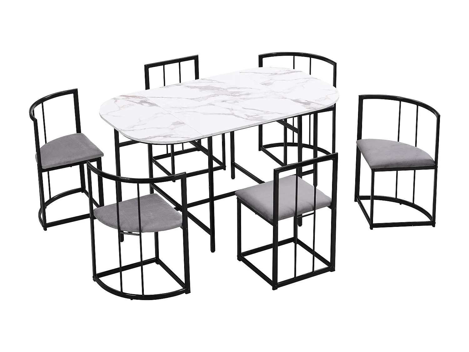 7-piece dining table and chair set - 1 table + 6 chairs with backrests - iron frame - MDF - black
