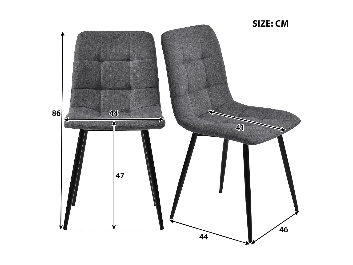 5-piece dining table and chair set - 1 table + 4 linen chairs - metal legs - grey and white