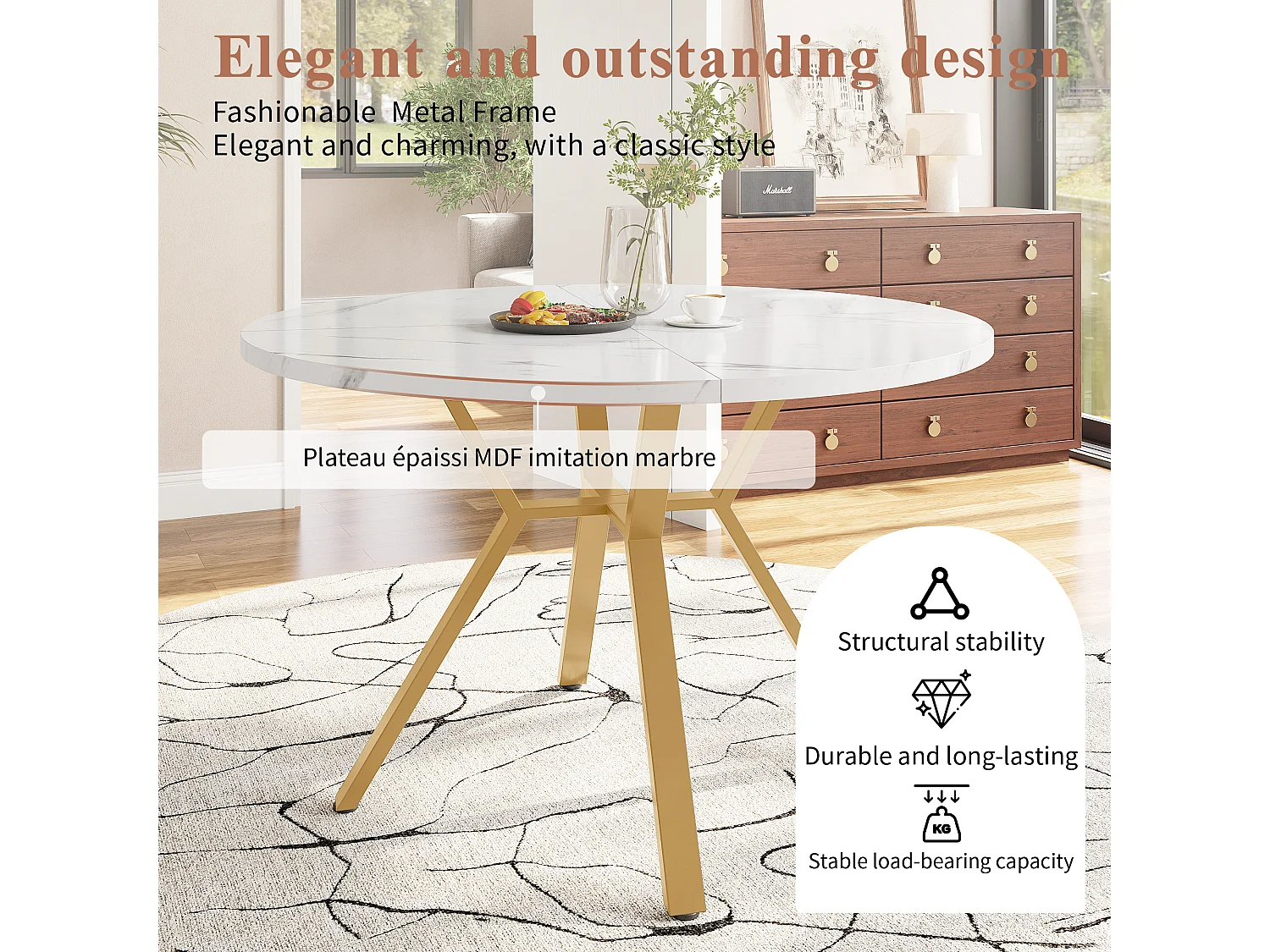 Set of 5 dining table and chairs - 100 x 100 x 75 cm - round table + 4 velvet chairs - MDF - grey + white