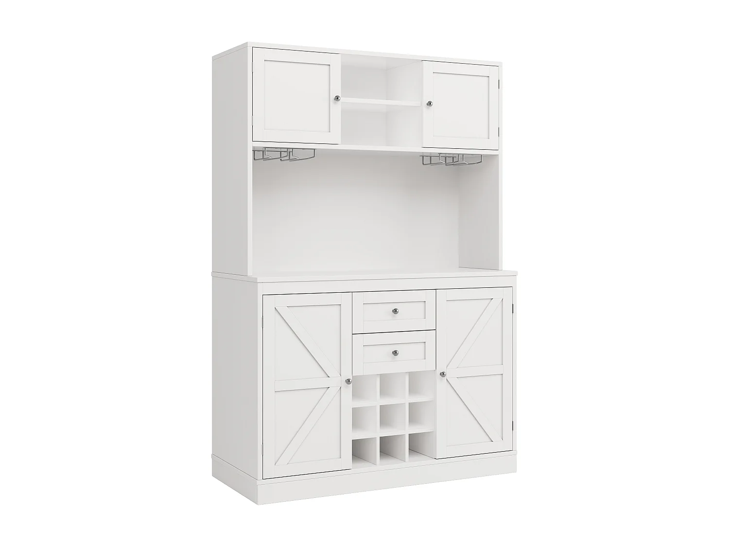 Kitchen sideboard - 120 x 40 x 188 cm - with adjustable shelves + wine rack + 4 doors + 2 drawers - MDF - white