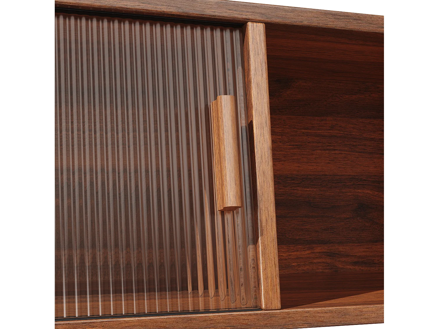 High kitchen sideboard with rattan look - 140 x 40.5 x 174.5 cm - with doors + shelves + drawers - MDF + metal - brown
