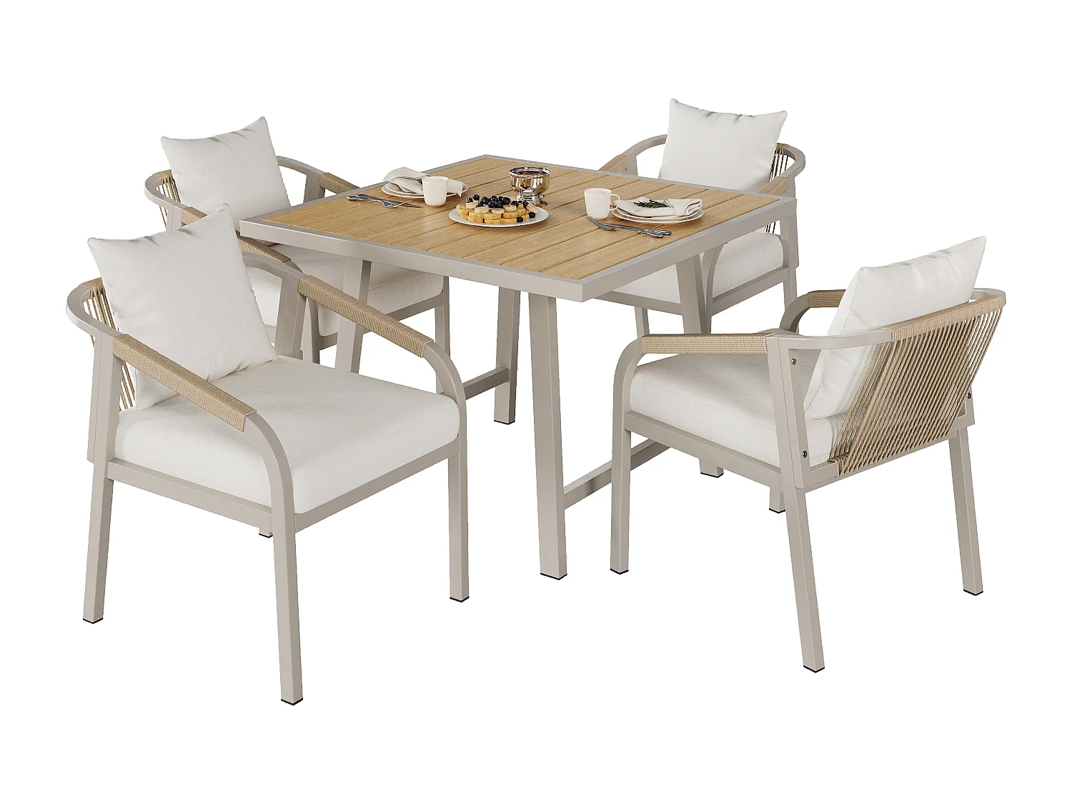 5-piece garden table and chair set - with 1 table + 4 chairs - galvanized iron frame - beige