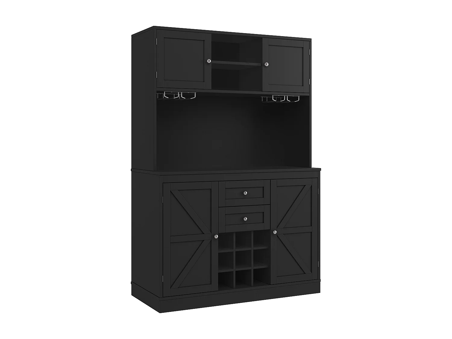 Kitchen sideboard - 120 x 40 x 188 cm - with adjustable shelves + wine rack + 4 doors + 2 drawers - MDF - black