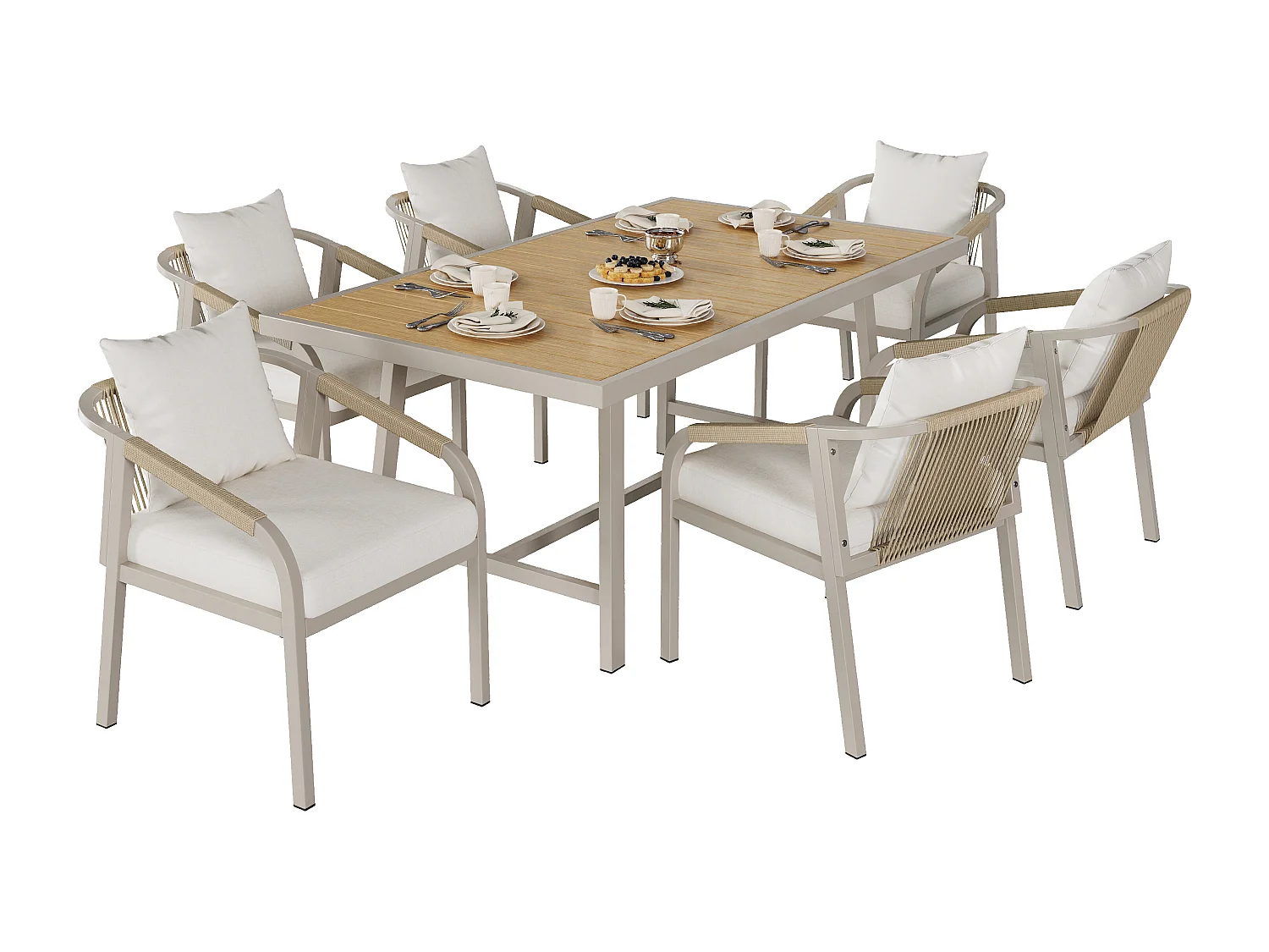7-piece garden table and chair set - with table + 6 chairs - galvanized iron frame - beige