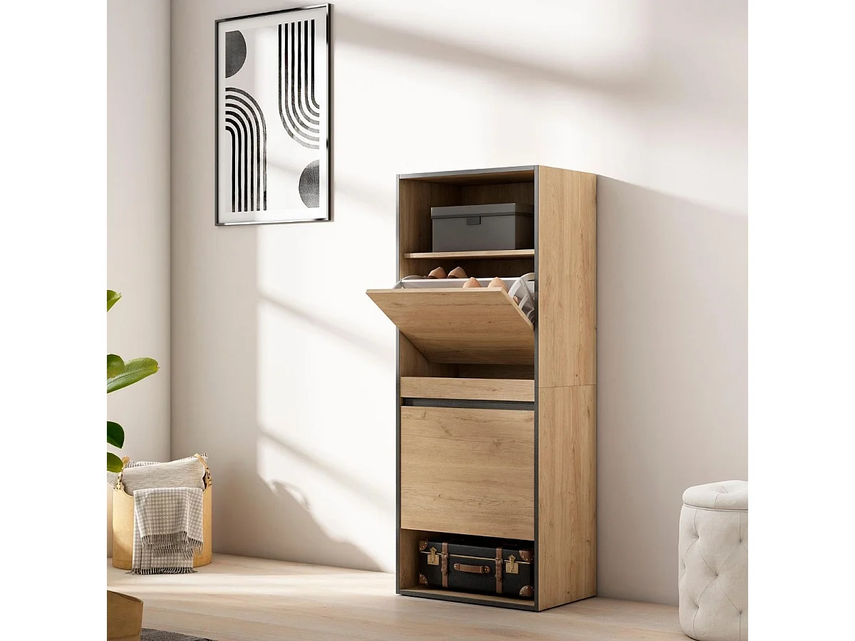 Zapatero Kroma 2 puertas abatibles 10 pares natural 145x60x35 cm