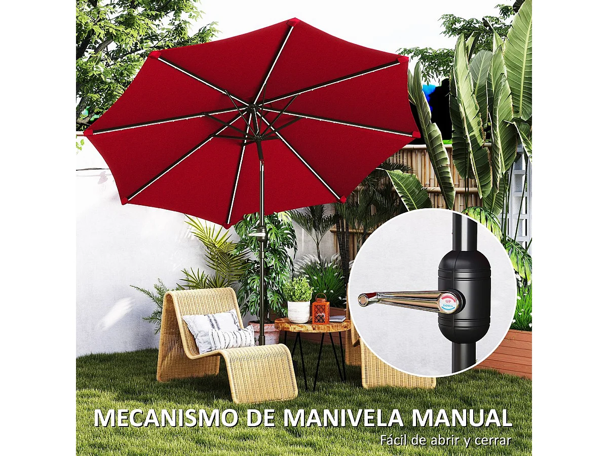 Sombrilla de jardín Rosa Outsunny con manivela y ángulo ajustable rojo Ø292x252 cm