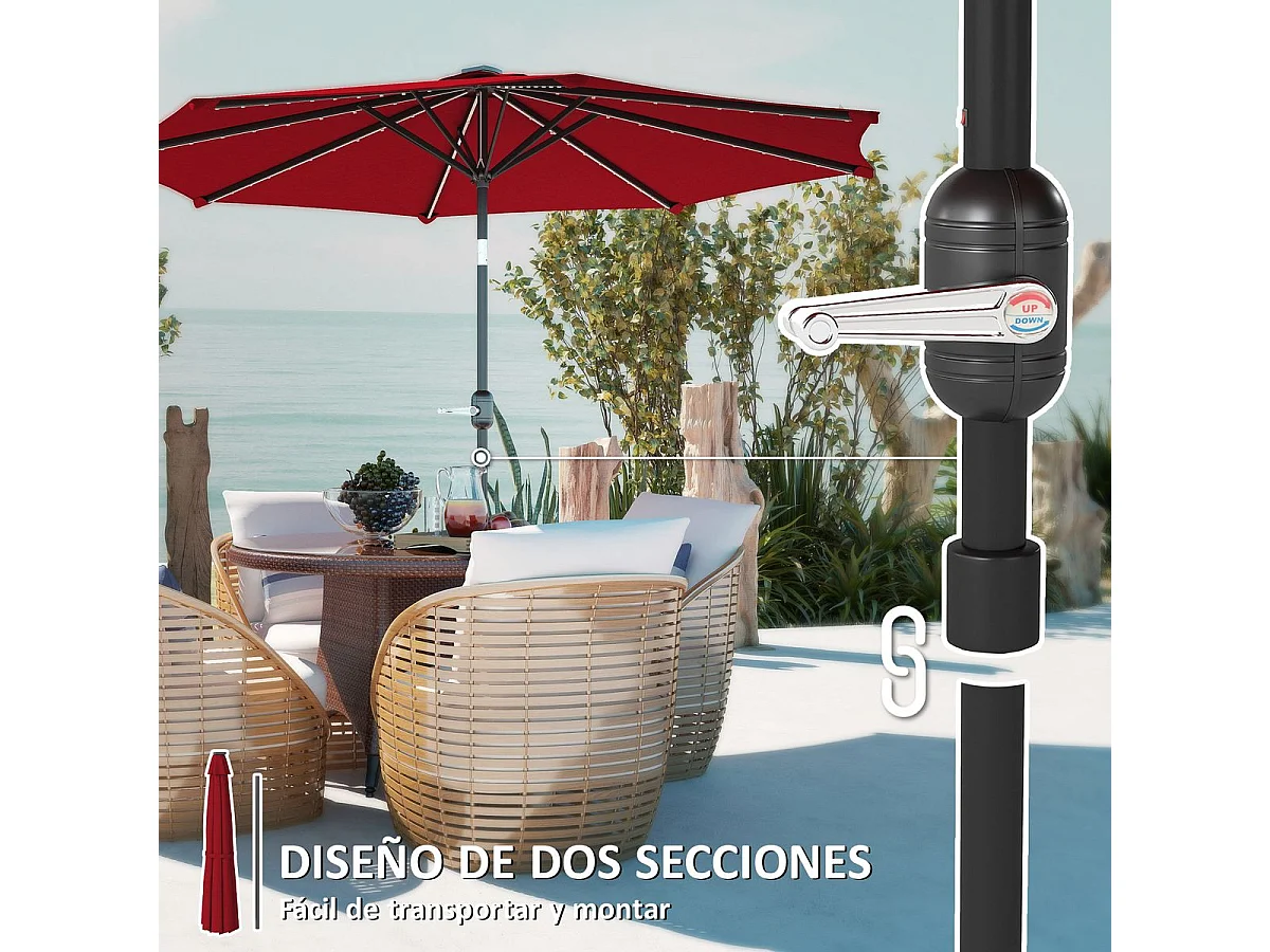 Sombrilla de jardín Rosa Outsunny con manivela y ángulo ajustable rojo Ø292x252 cm