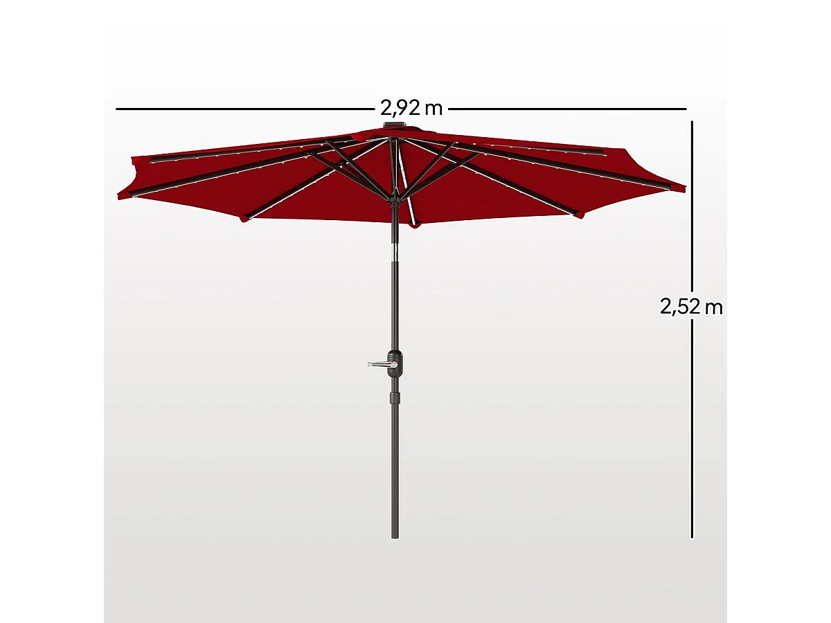 Sombrilla de jardín Rosa Outsunny con manivela y ángulo ajustable rojo Ø292x252 cm