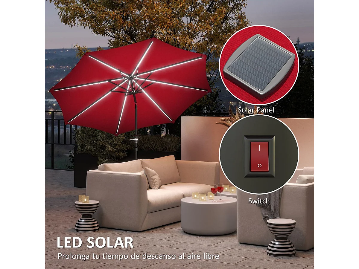 Sombrilla de jardín Rosa Outsunny con manivela y ángulo ajustable rojo Ø292x252 cm