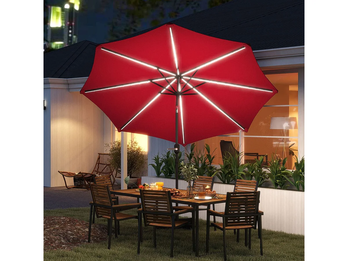 Sombrilla de jardín Rosa Outsunny con manivela y ángulo ajustable rojo Ø292x252 cm