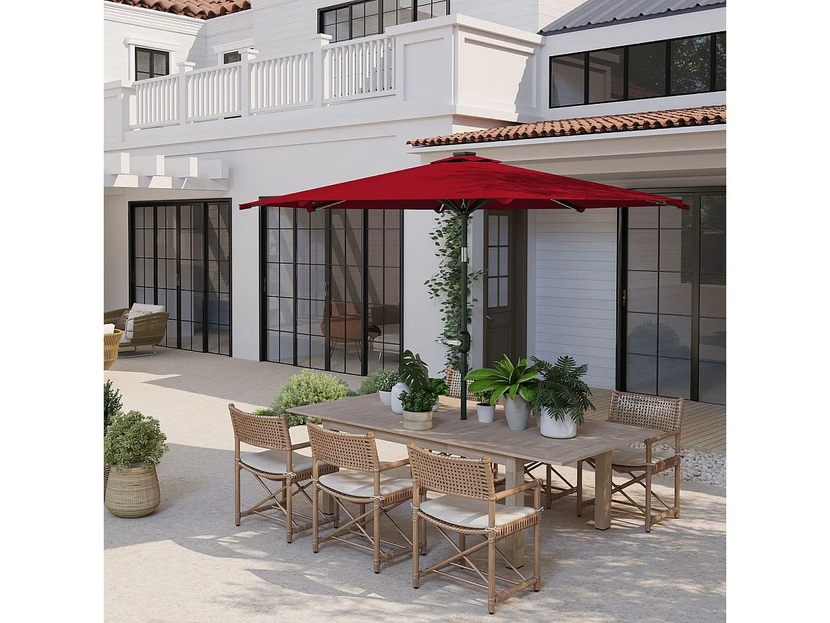 Sombrilla de jardín Rosa Outsunny con manivela y ángulo ajustable rojo Ø292x252 cm