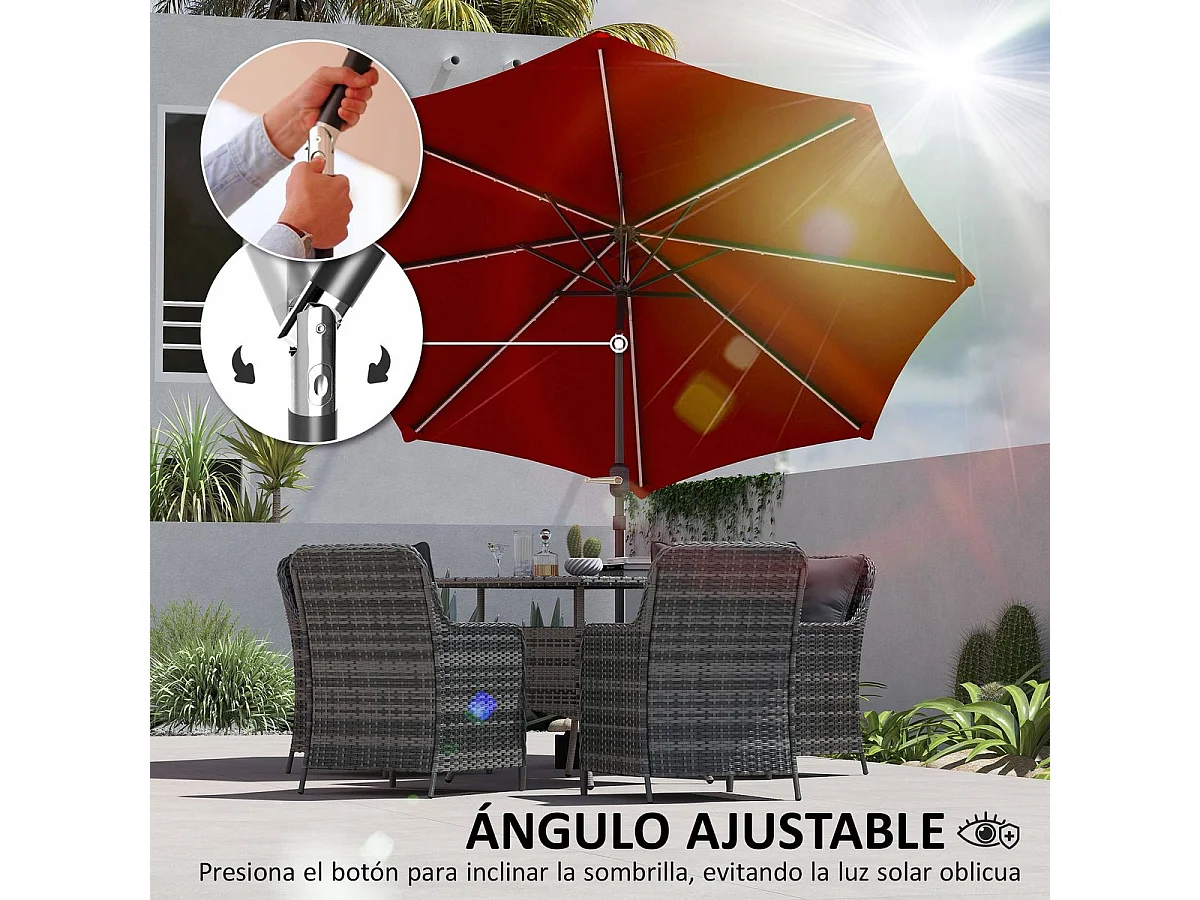 Sombrilla de jardín Rosa Outsunny con manivela y ángulo ajustable rojo Ø292x252 cm