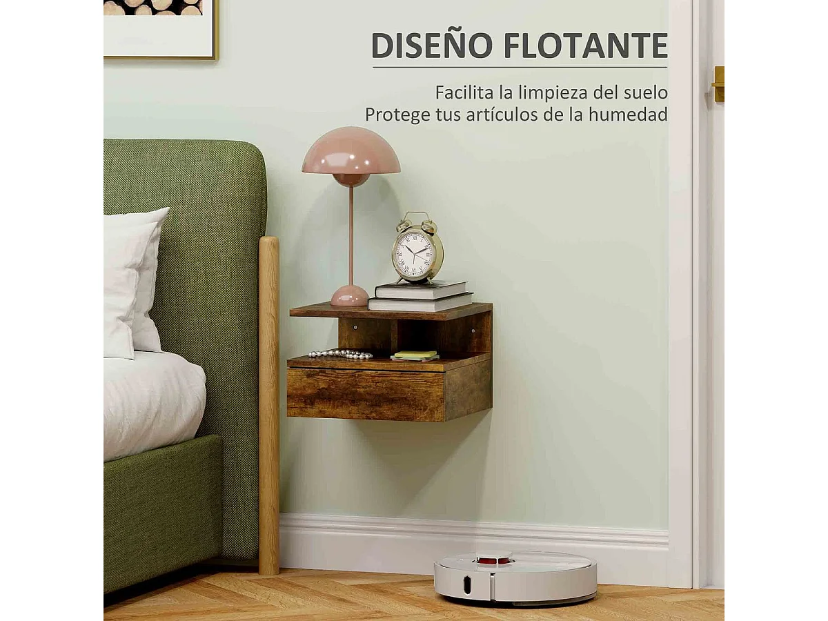 Pack de 2 mesitas de noche Berta flotantes con estante y cajón blanco