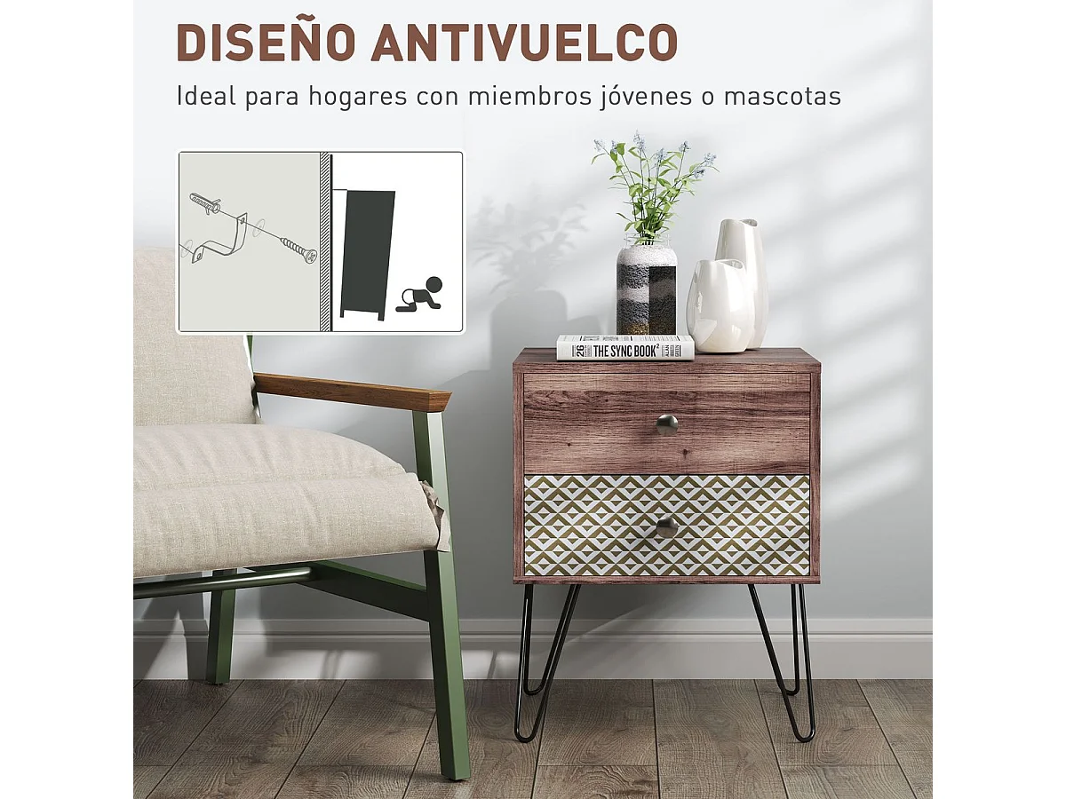 Mesita de noche Boho Homcom 2 cajones marrón 55,5x45x39 cm