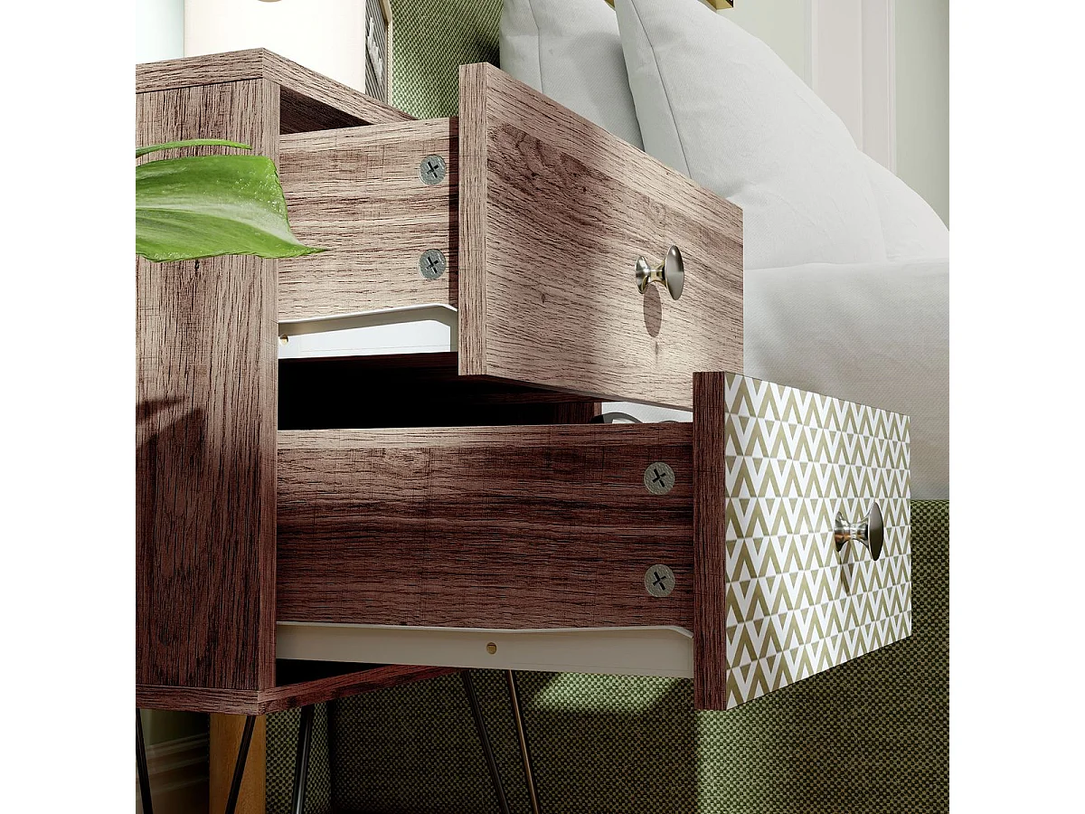 Mesita de noche Boho Homcom 2 cajones marrón 55,5x45x39 cm