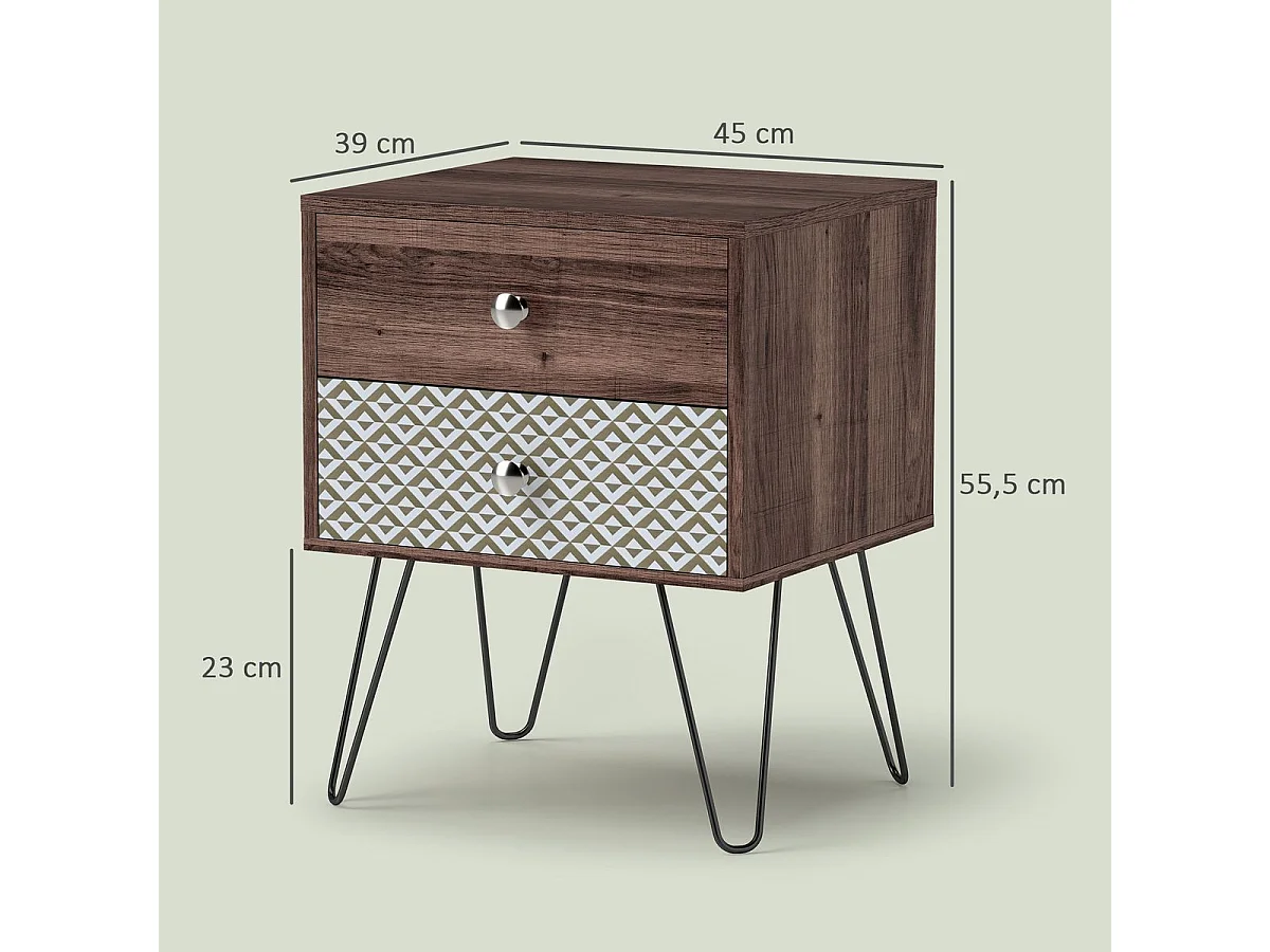 Mesita de noche Boho Homcom 2 cajones marrón 55,5x45x39 cm