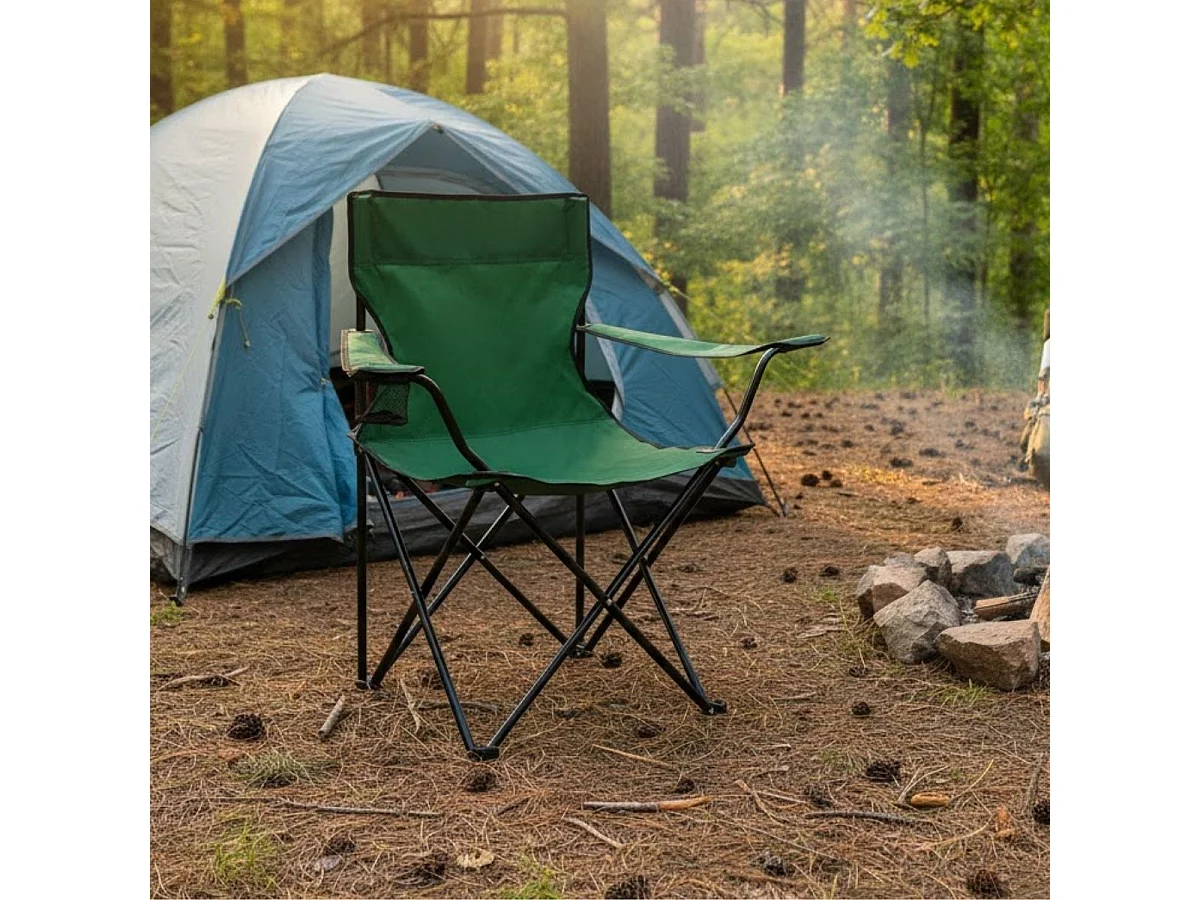 Silla de camping con soporte para vaso y bolsa de transporte verde 80x50x50 cm