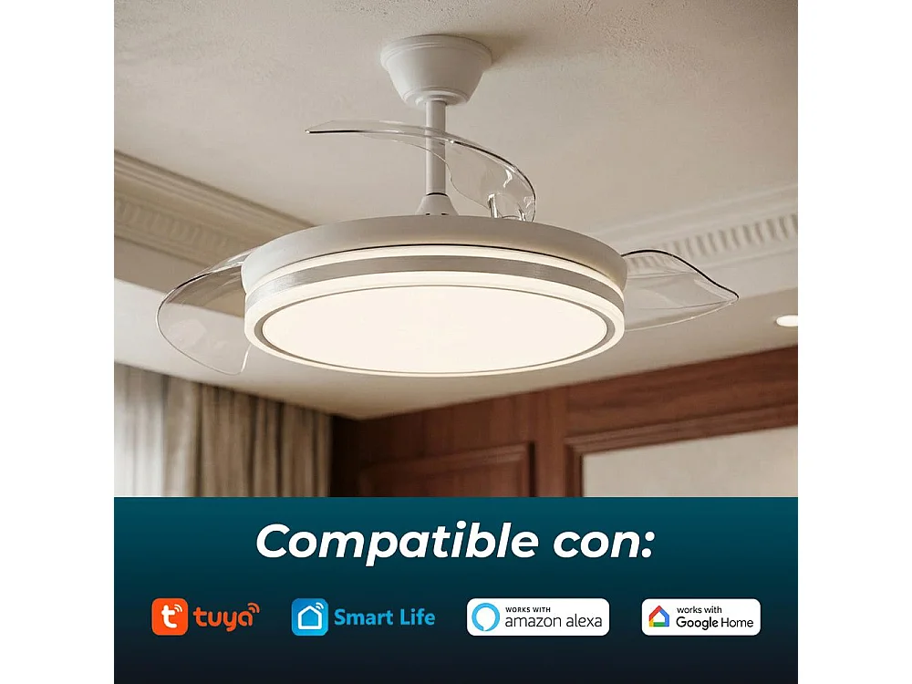 Ventilador de techo led retráctil 107 cm blanco wifi - EOS Plus