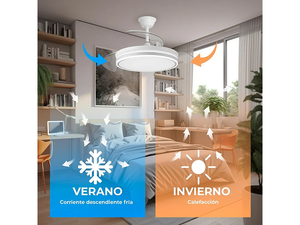 Ventilador de techo led retráctil 107 cm blanco wifi - EOS Plus