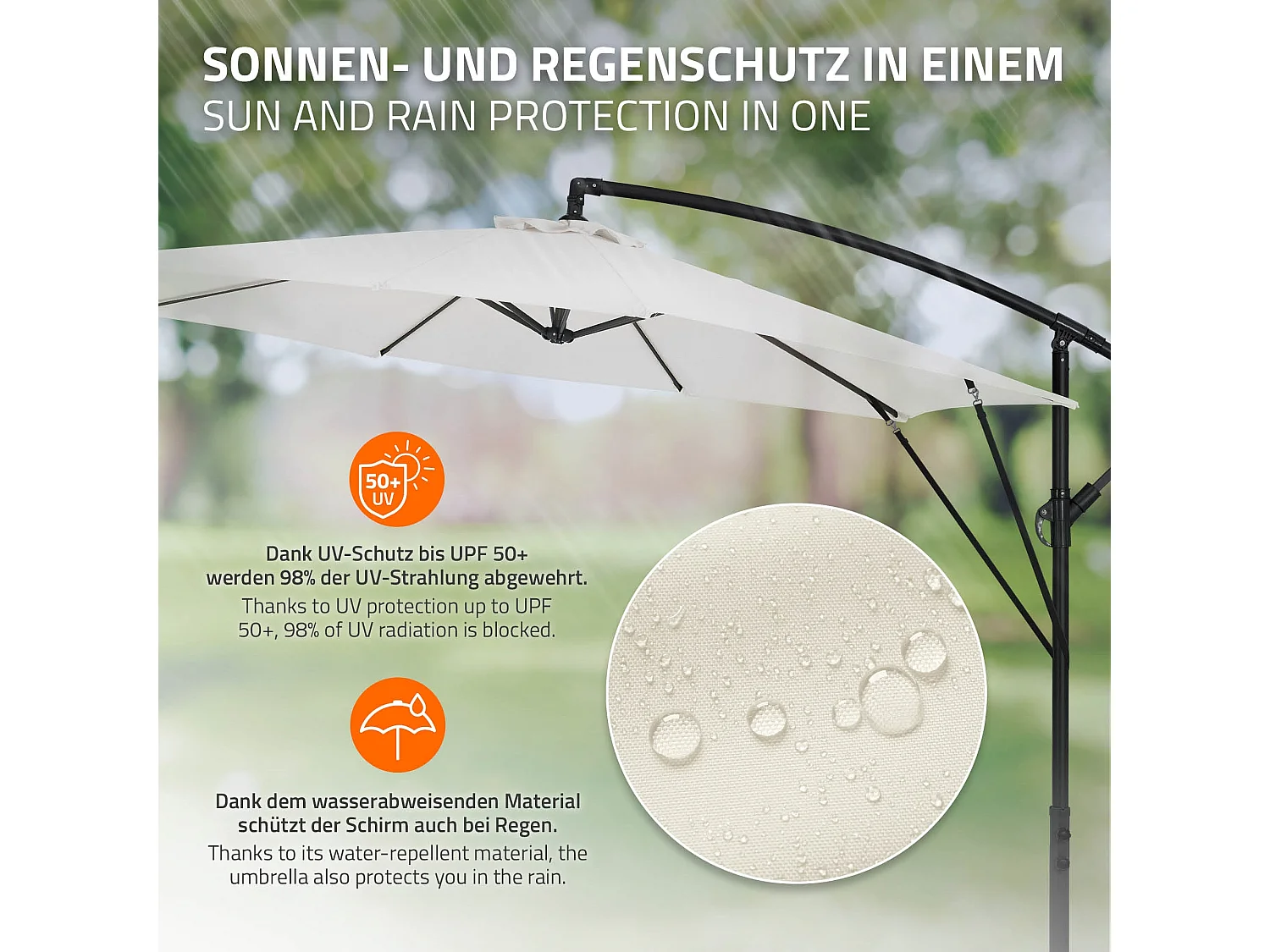 ML-Design Sombrilla de jardín Ø300cm de aluminio beige parasol volafiza de terraza con soporte, giratoria 360° e inclinable con manivela