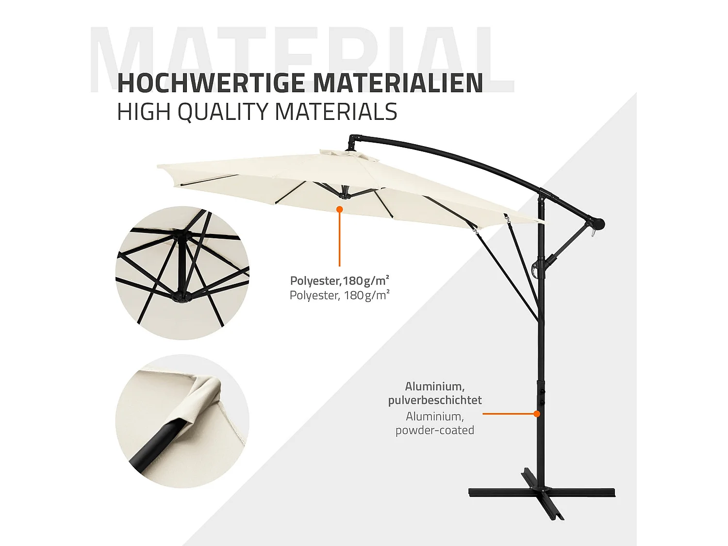 ML-Design Sombrilla de jardín Ø300cm de aluminio beige parasol volafiza de terraza con soporte, giratoria 360° e inclinable con manivela